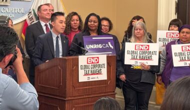 Assemblymember Alex Lee speaks during a press conference about ending offshore corporate tax havens at the California Capitol on Tuesday, Feb. 10, 2026.