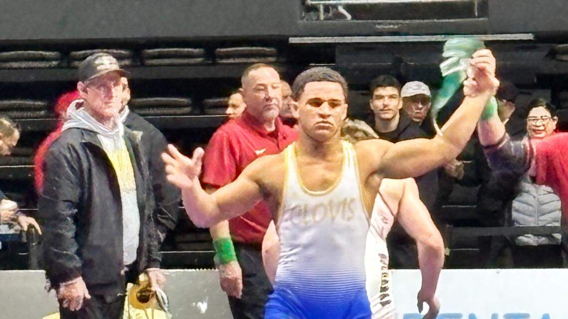 Clovis’ James Curoso at the Central Section Masters. Curoso won his round of 16 match at the CIF state championships in Bakersfield on Thursday, Feb. 26, 2026.