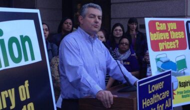 Dave Regan, president of SEIU-United Healthcare Workers West, unveils a pair of ballot initiatives in November 2013 outside the Attorney General’s Office in Sacramento.