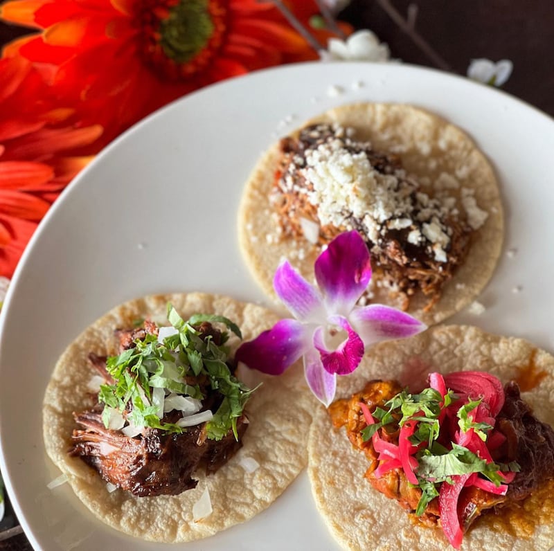 Plate of asada tacos.