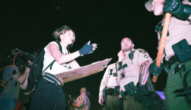 Isabelle Brourman Covers a protest near An Illinois immigration Center on Oct. 4, 2025.