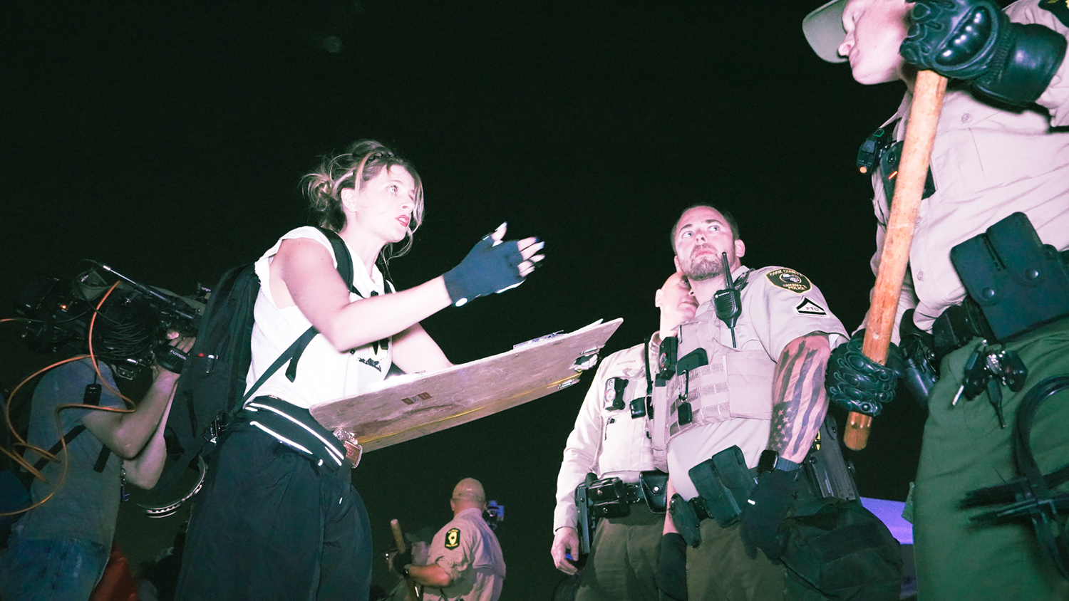 Isabelle Brourman Covers a protest near An Illinois immigration Center on Oct. 4, 2025.