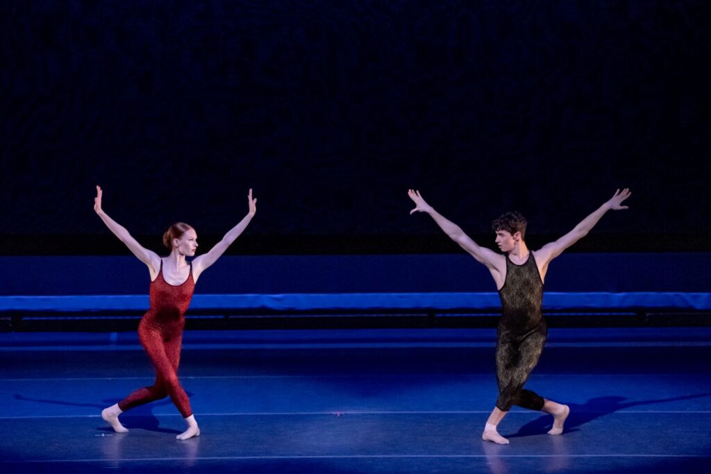 Los Angeles Ballet - (L-R) Lilly Fife and John Dekle in "Frank Bridge Variations" choreography by Hans van Manen - Photo by Cheryl Mann.