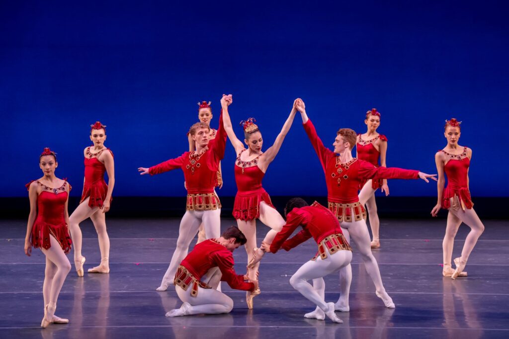 Los Angeles Ballet - Julianne Kinasiewicz and Ensemble in "Rubies" choreography by George Balanchine - Photo by Cheryl Mann.