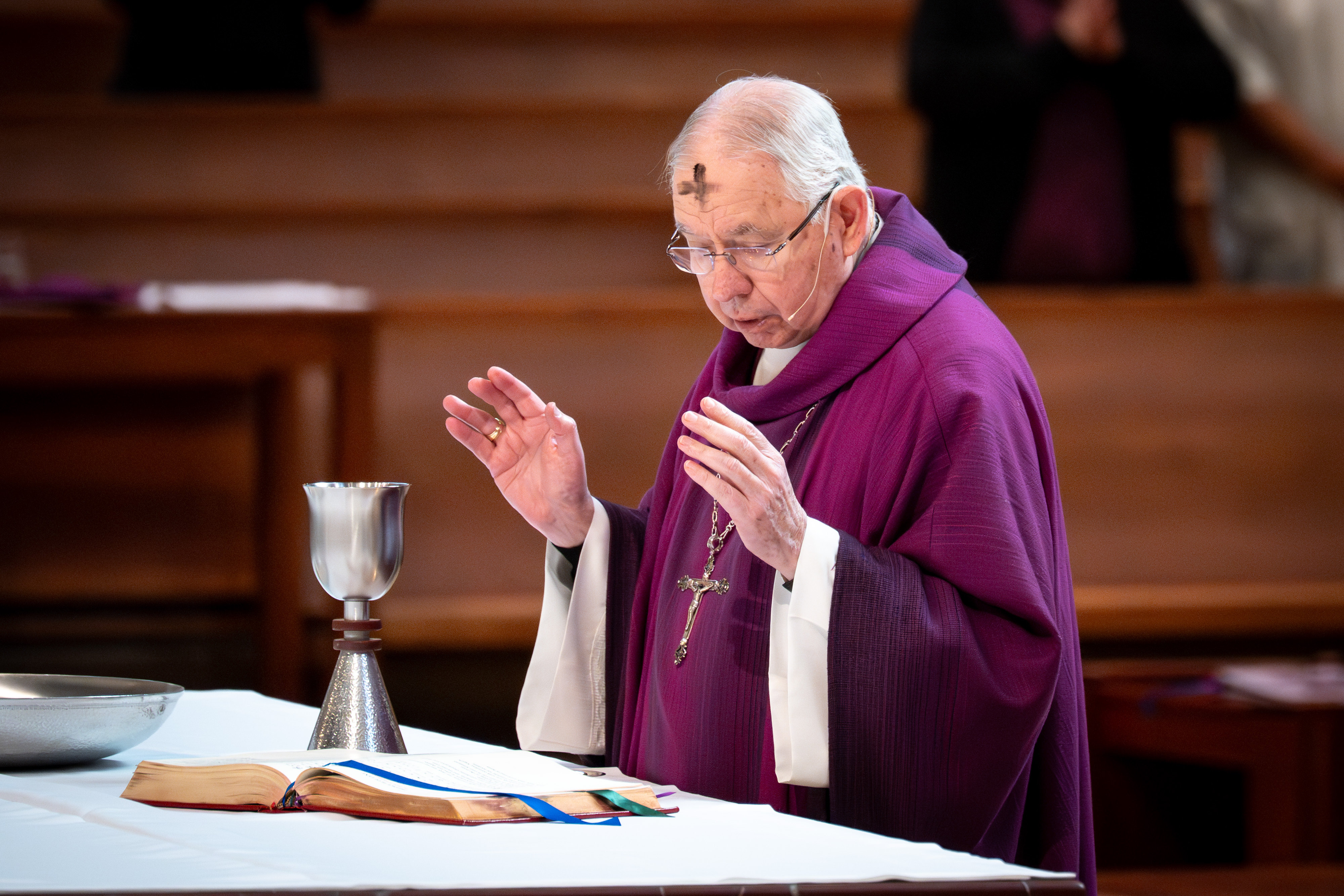 Archbishop JosÃ© Gomez celebrates Mass on Ash Wednesday at the...