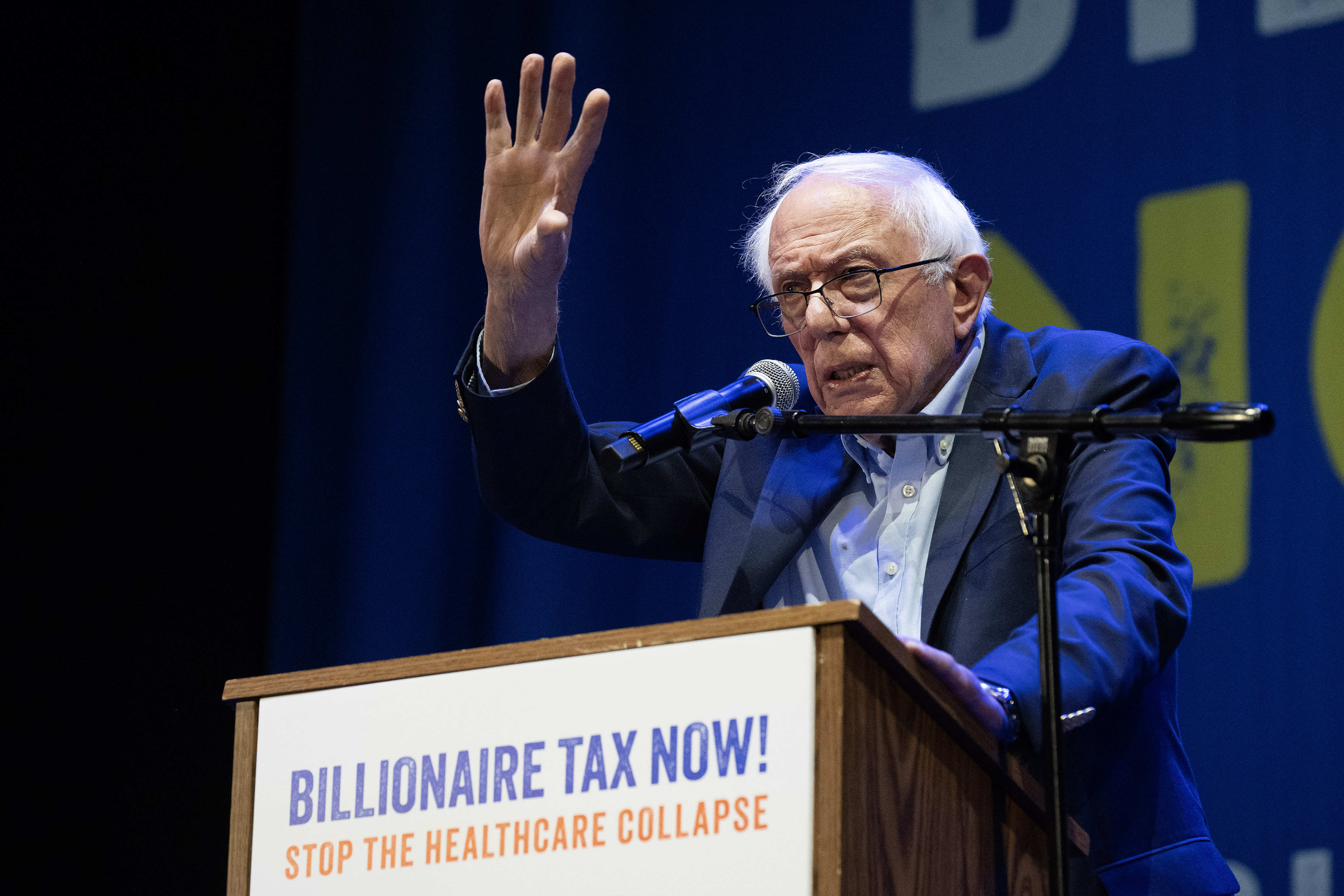 U.S. Sen. Bernie Sanders speaks during a rally in support...