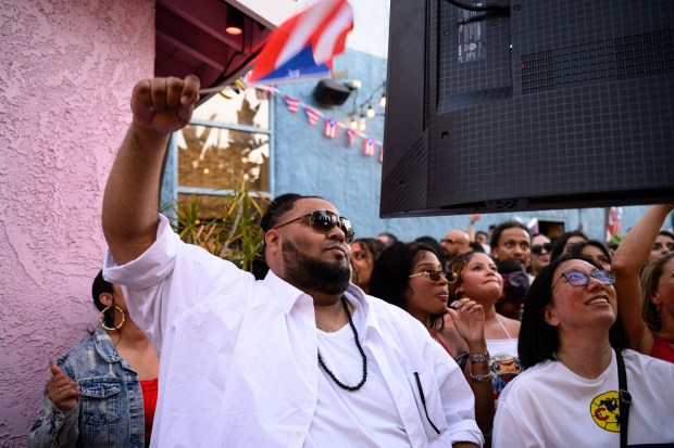 Over 100 people gathered at High Tide, a tropical-themed bar in Downtown Los Angeles, on Sunday, Feb. 8 for a viewing party of rapper Bad Bunny performing during the 2026 Super Bowl halftime show. (Photo by Jacob Lewis, Contributing Photographer)