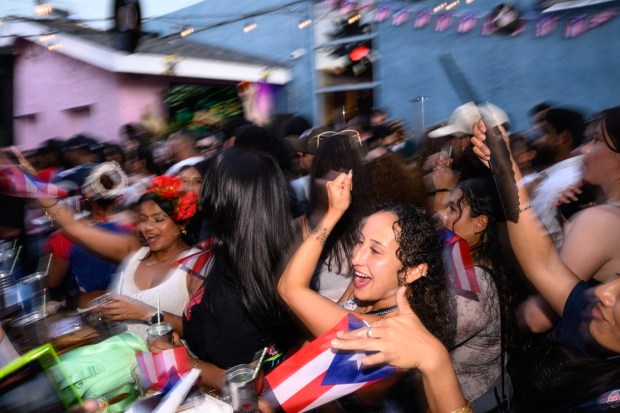 Over 100 people gathered at High Tide, a tropical-themed bar in Downtown Los Angeles, on Sunday, Feb. 8 for a viewing party of rapper Bad Bunny performing during the 2026 Super Bowl halftime show. (Photo by Jacob Lewis, Contributing Photographer)