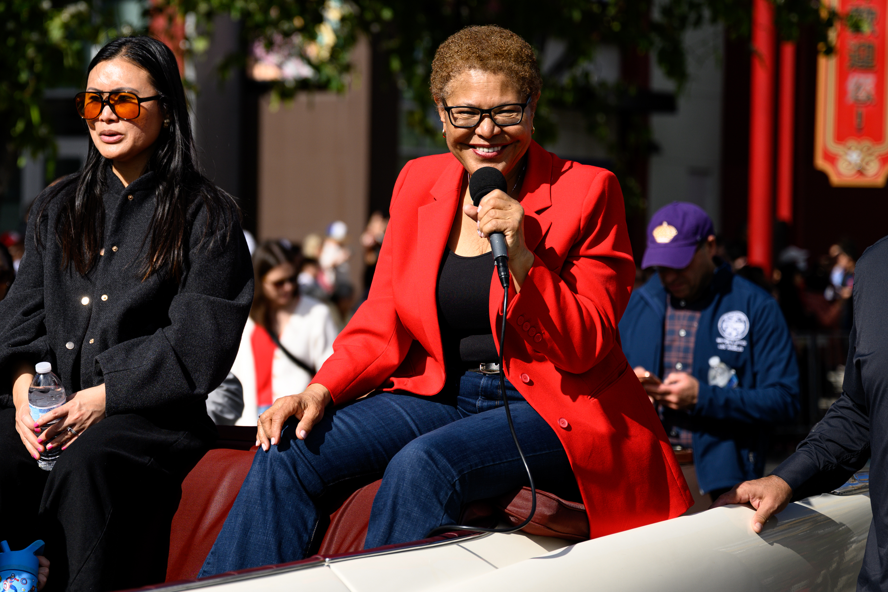 Mayor Karen Bass attends the 127th Annual Golden Dragon Parade...