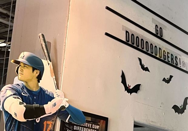 A Shohei Ohtani cutout and a Go Dodgers Halloween theme decorate the Angel City Brewery in the Arts District of Los Angeles on Sunday, Oct. 26, 2025. The brewery has announced that it will close its doors on April 30. (Photo by Dean Musgrove, Los Angeles Daily News/SCNG)