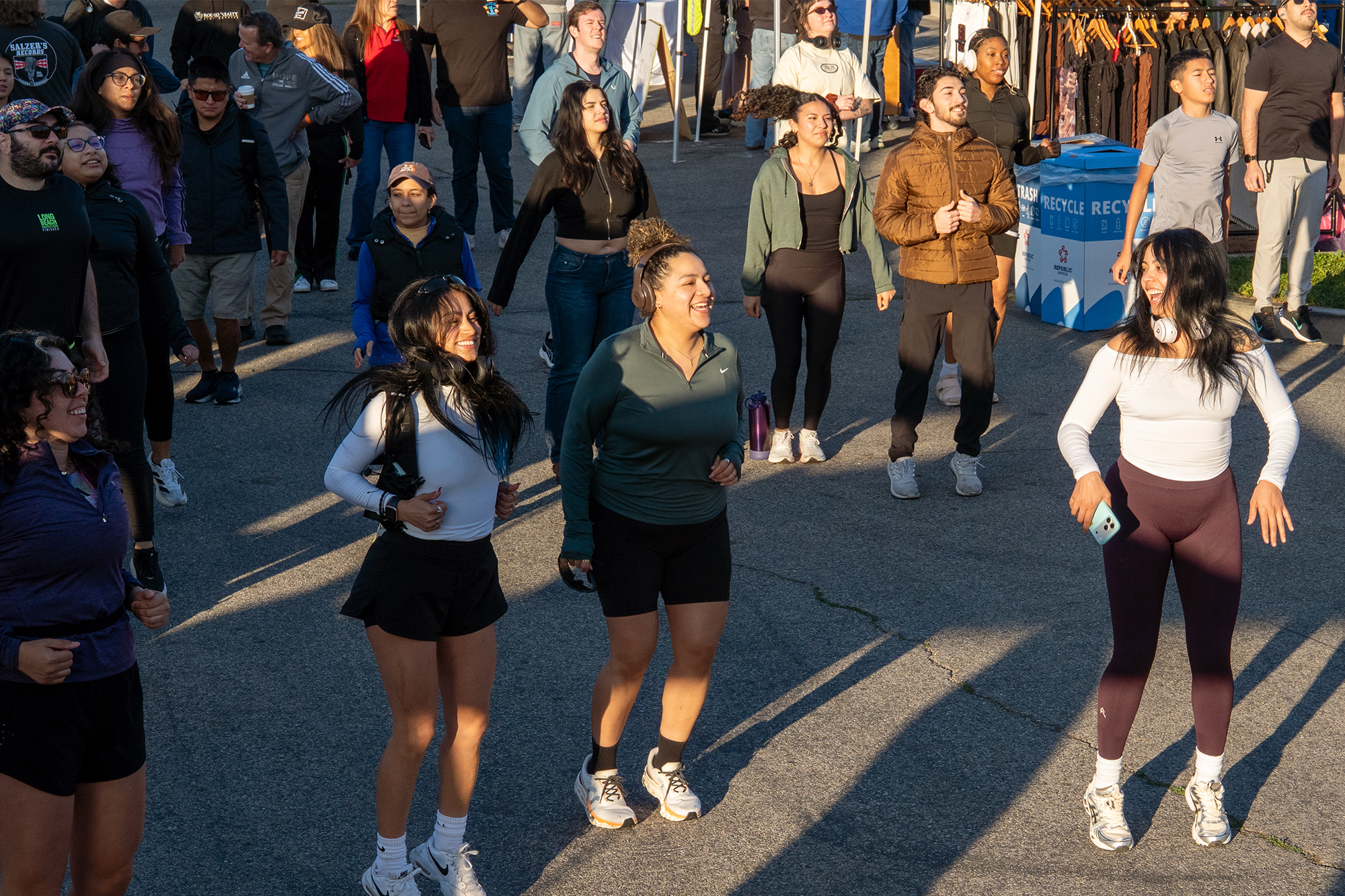 Joggers warm up ahead of the Shine LA 5K run...