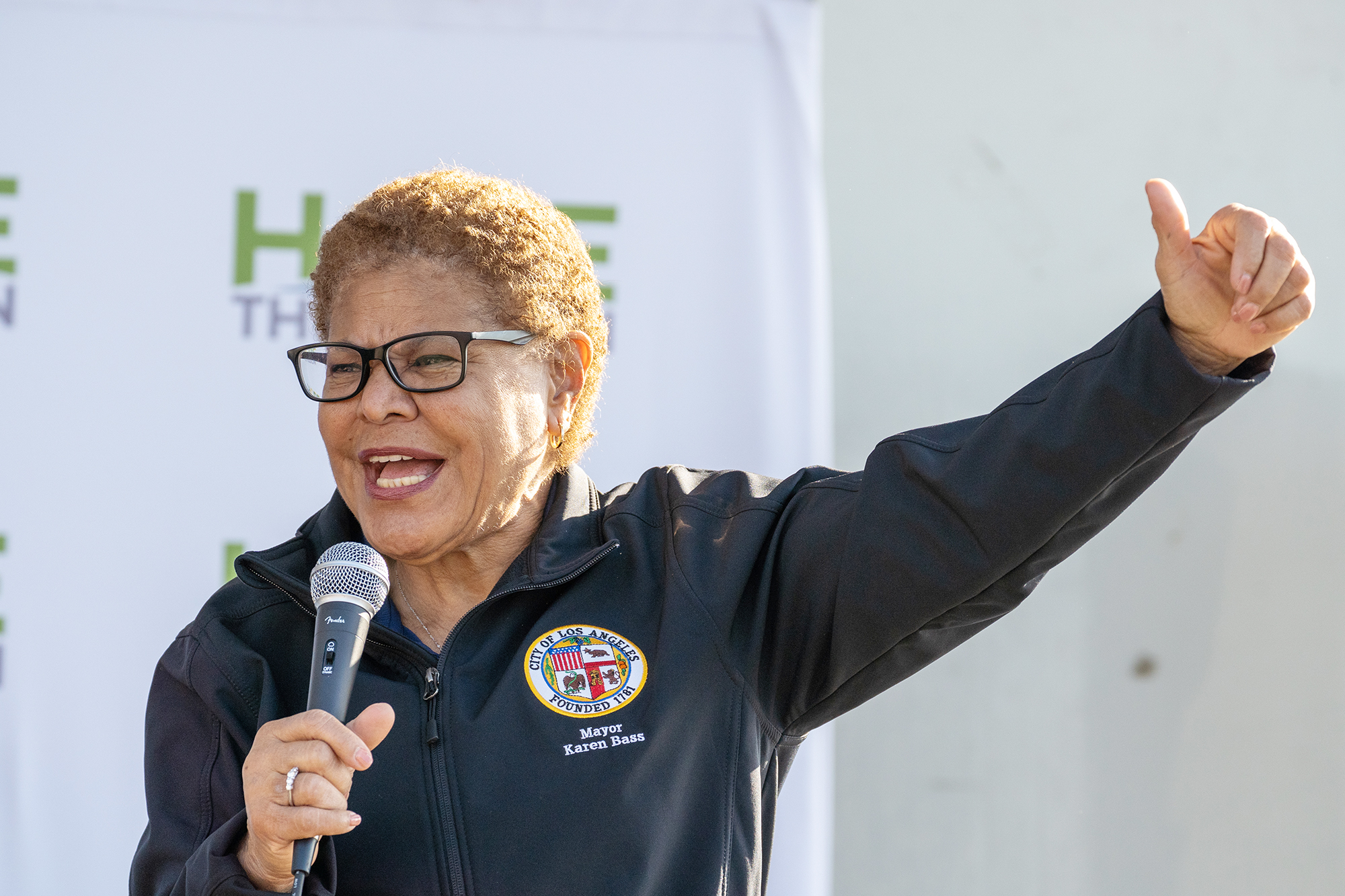 Karen Bass, mayor of Los Angeles, speaks to attendees during...