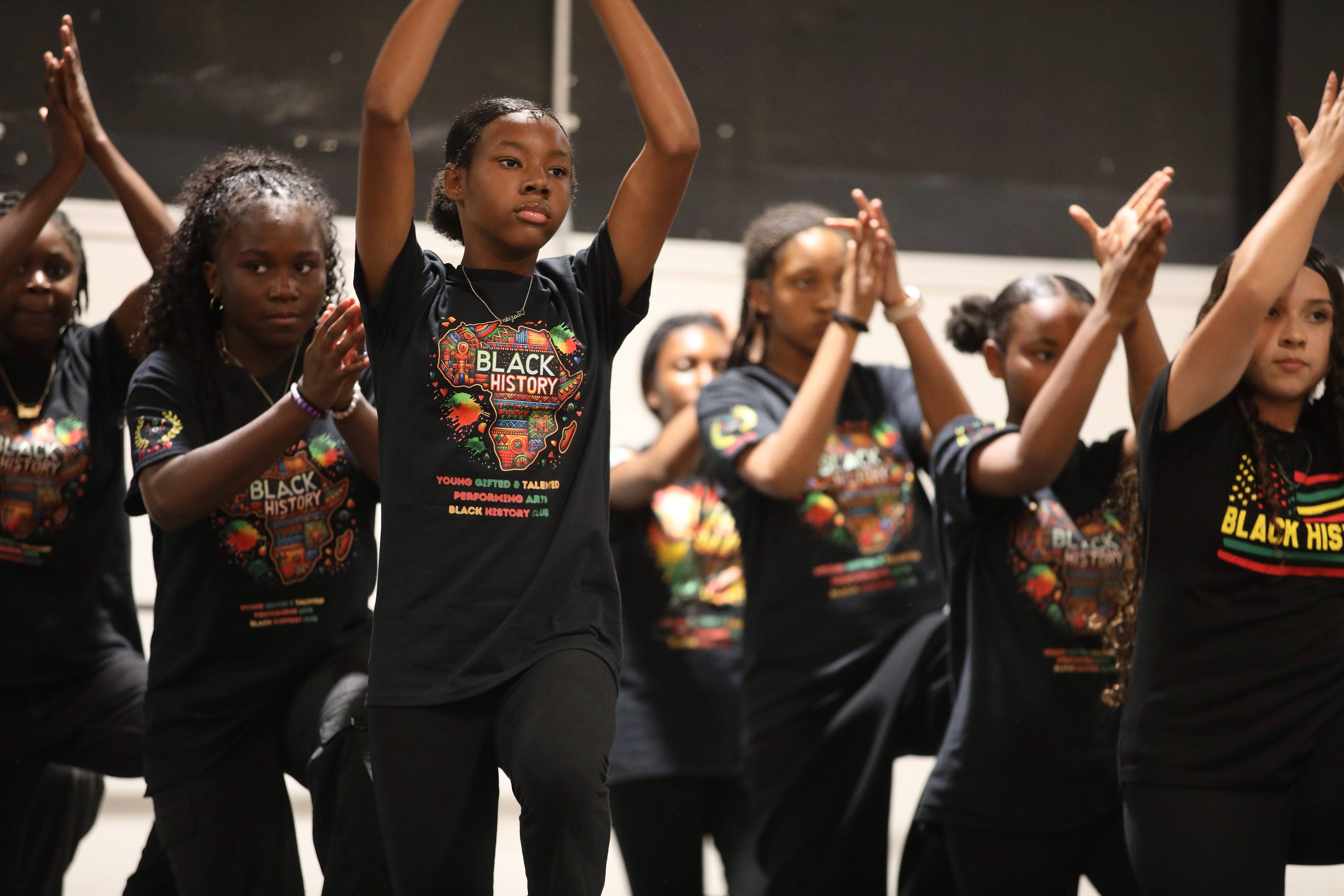 Young dancers perform at a Black History Month kickoff celebration...
