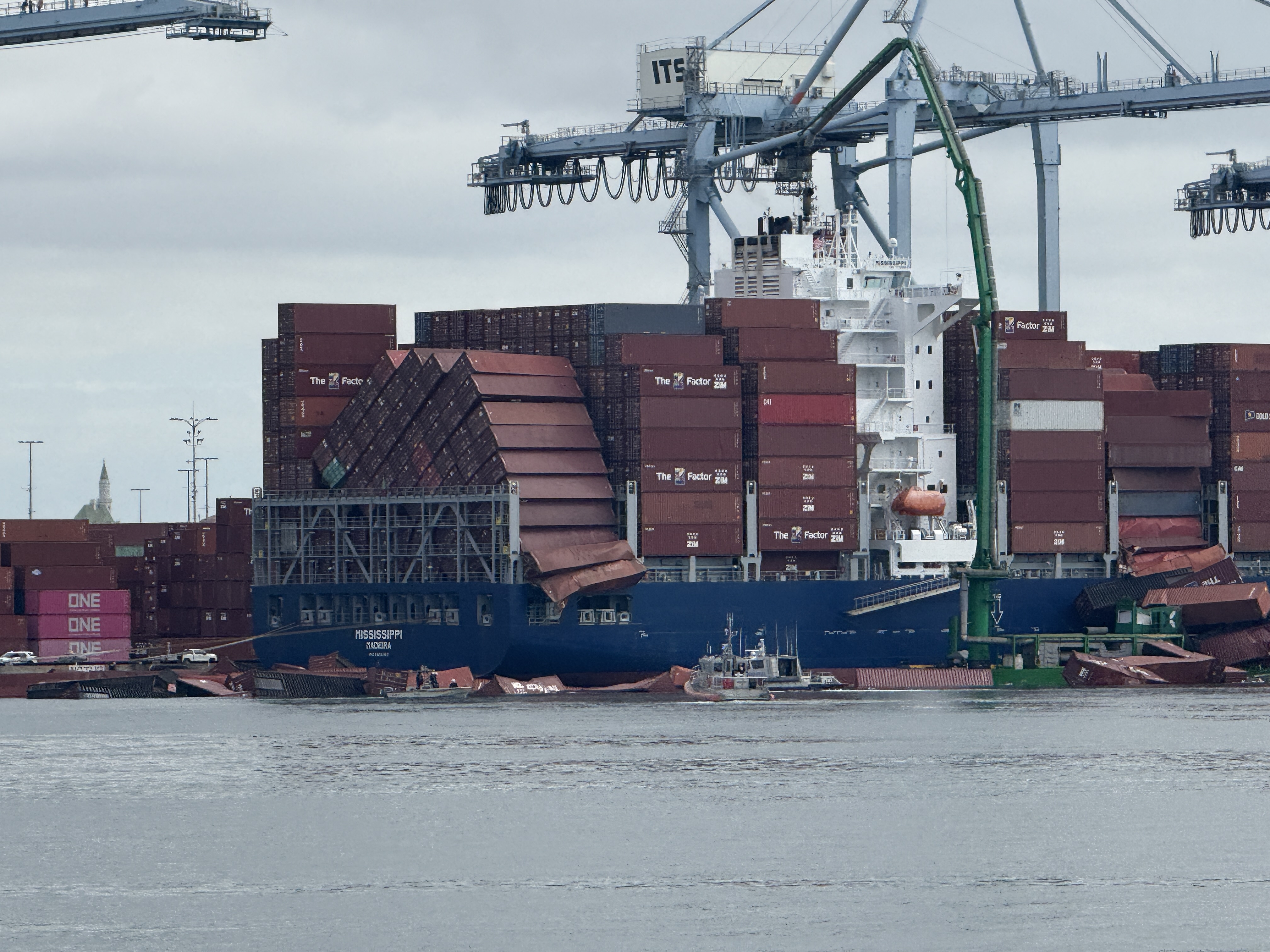 More than 50 shipping containers fell from the vessel Mississippi...