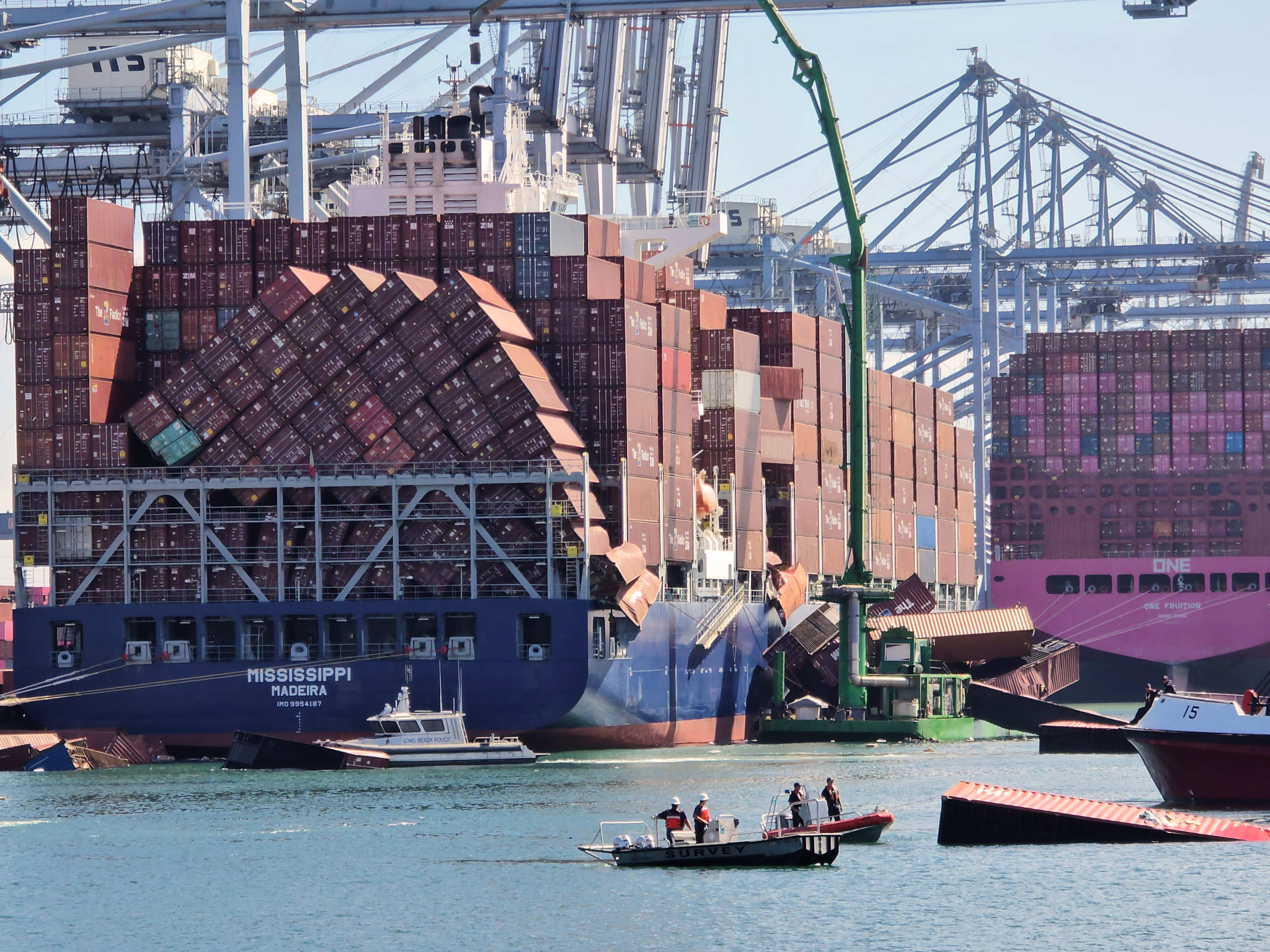 More than 50 shipping containers fell from the vessel Mississippi...