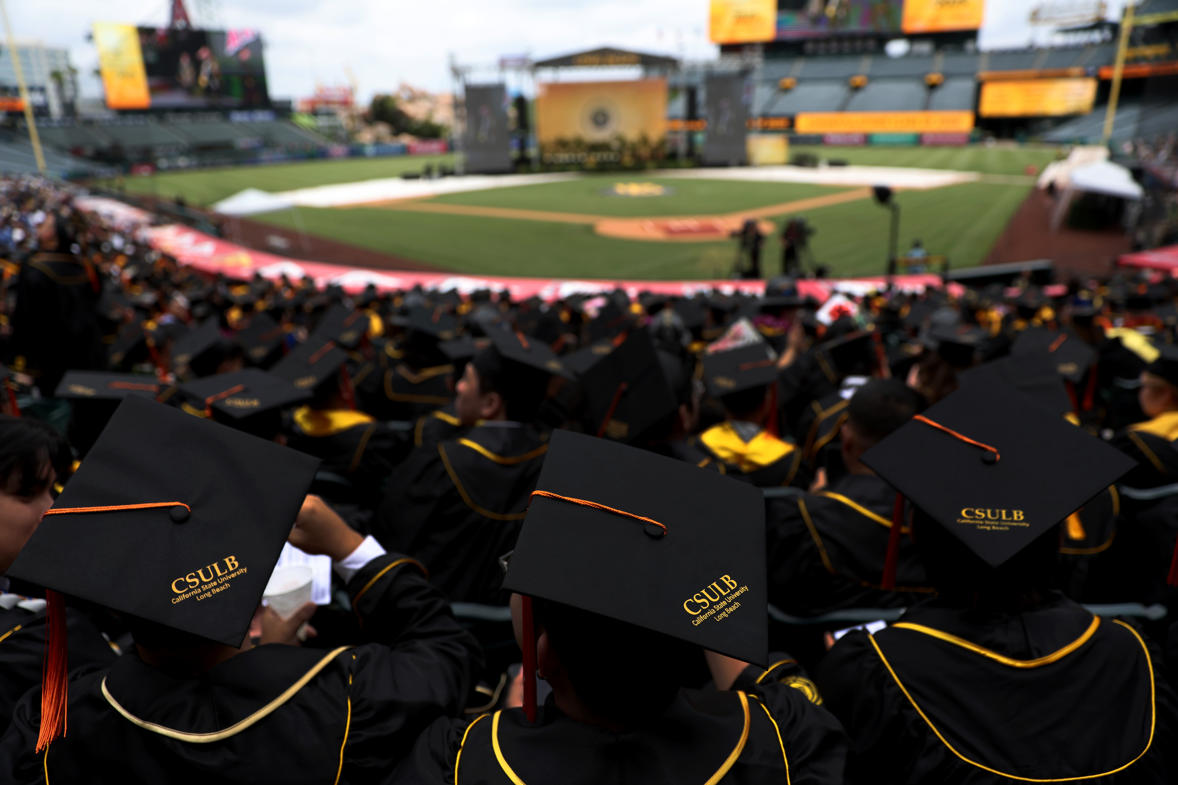 Cal State Long Beach College of Engineering graduates wait for...