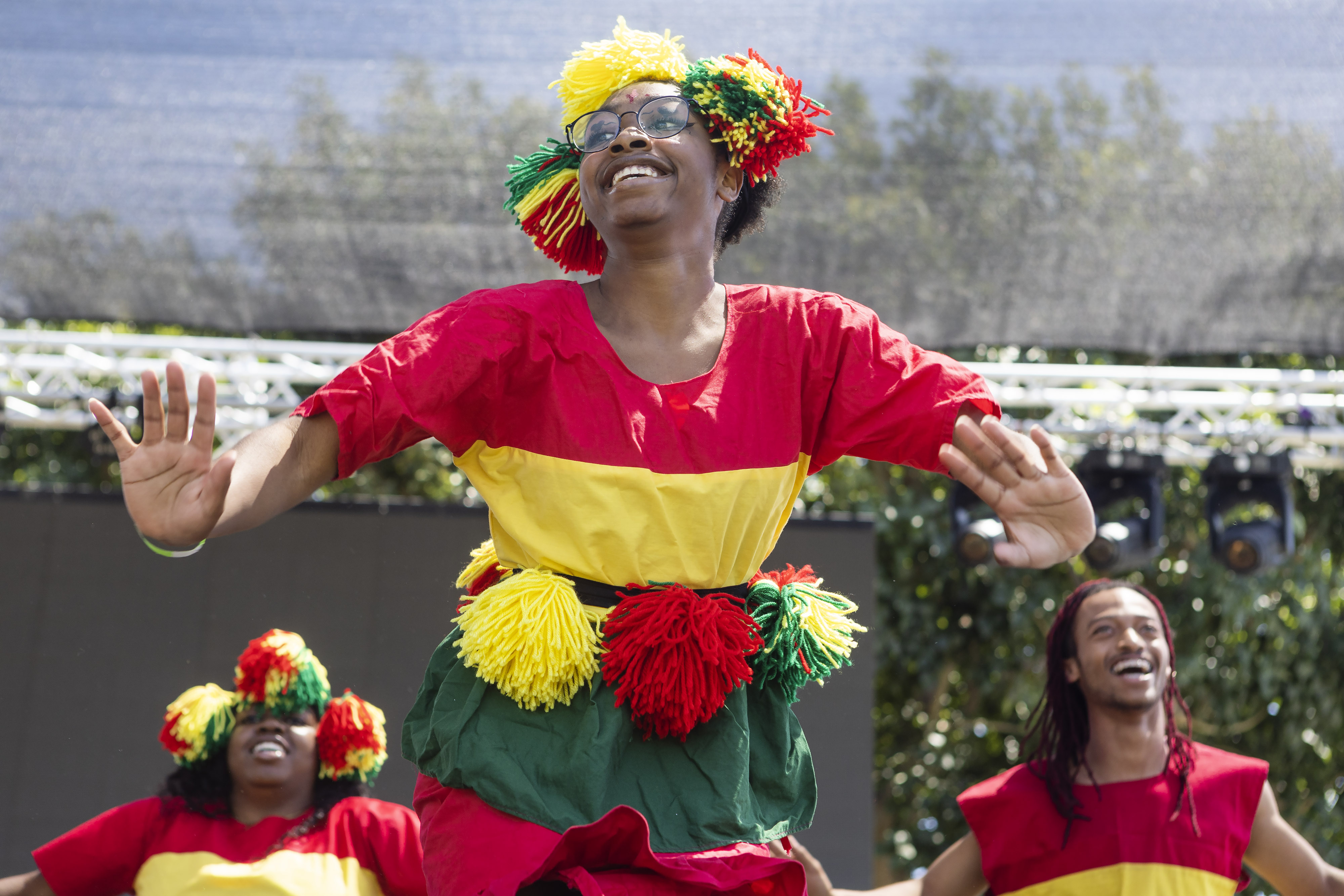 The Dembrebrah Drum and Dance Ensemble performs during Long Beachâs...