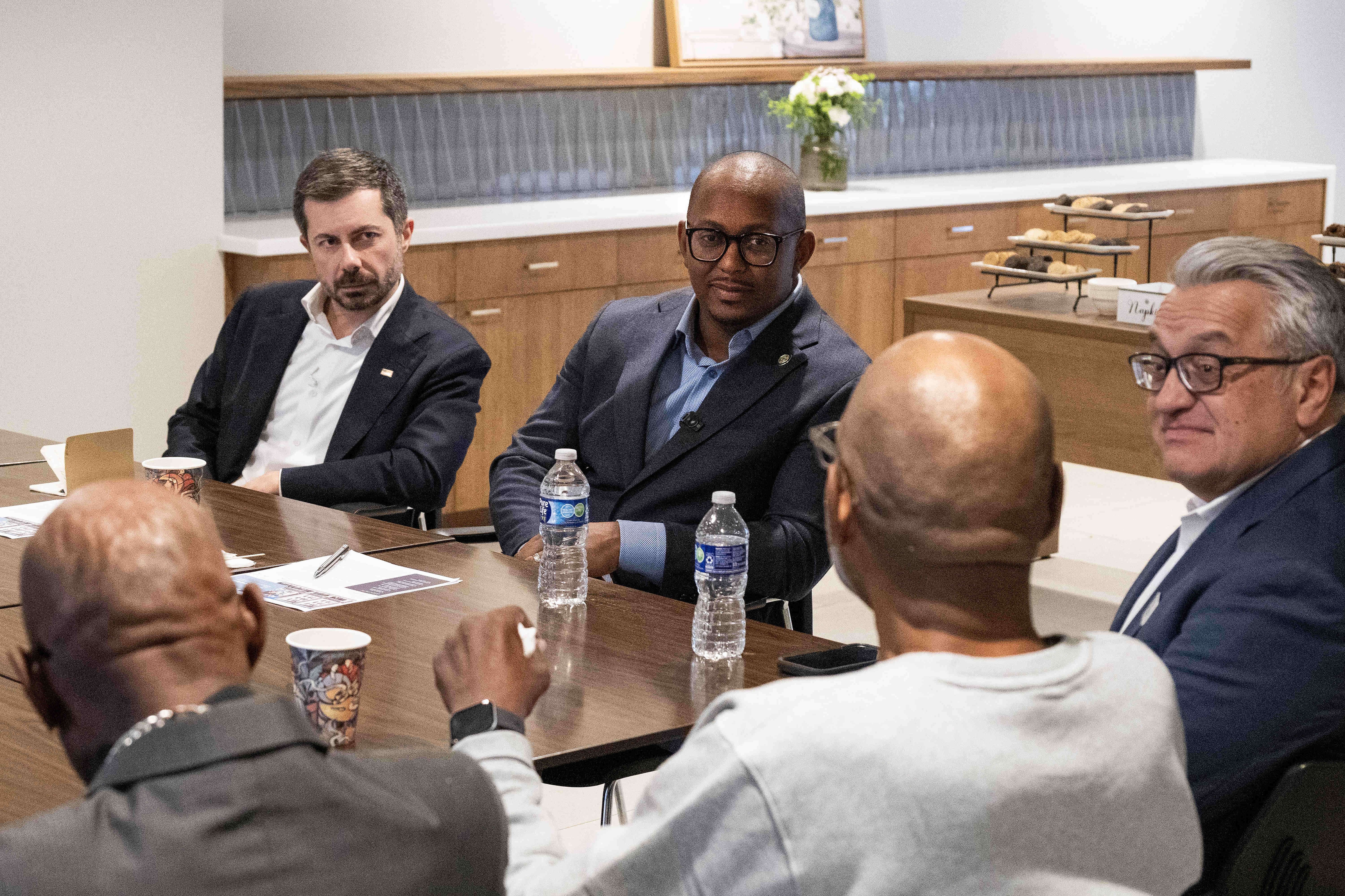 From right, Mayor Rex Richardson and Secretary of Transportation Pete...