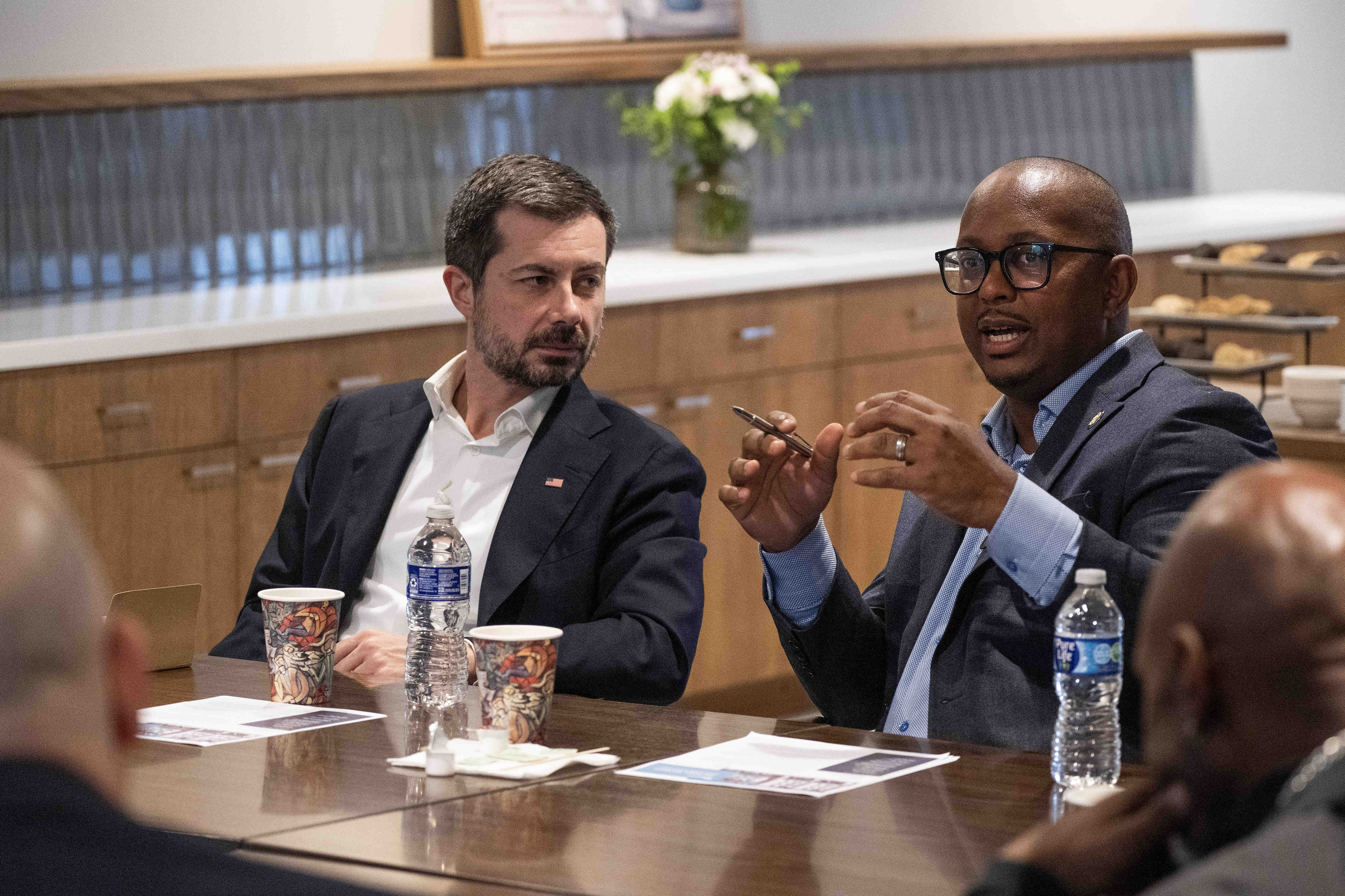 From right, Mayor Rex Richardson and Secretary of Transportation Pete...