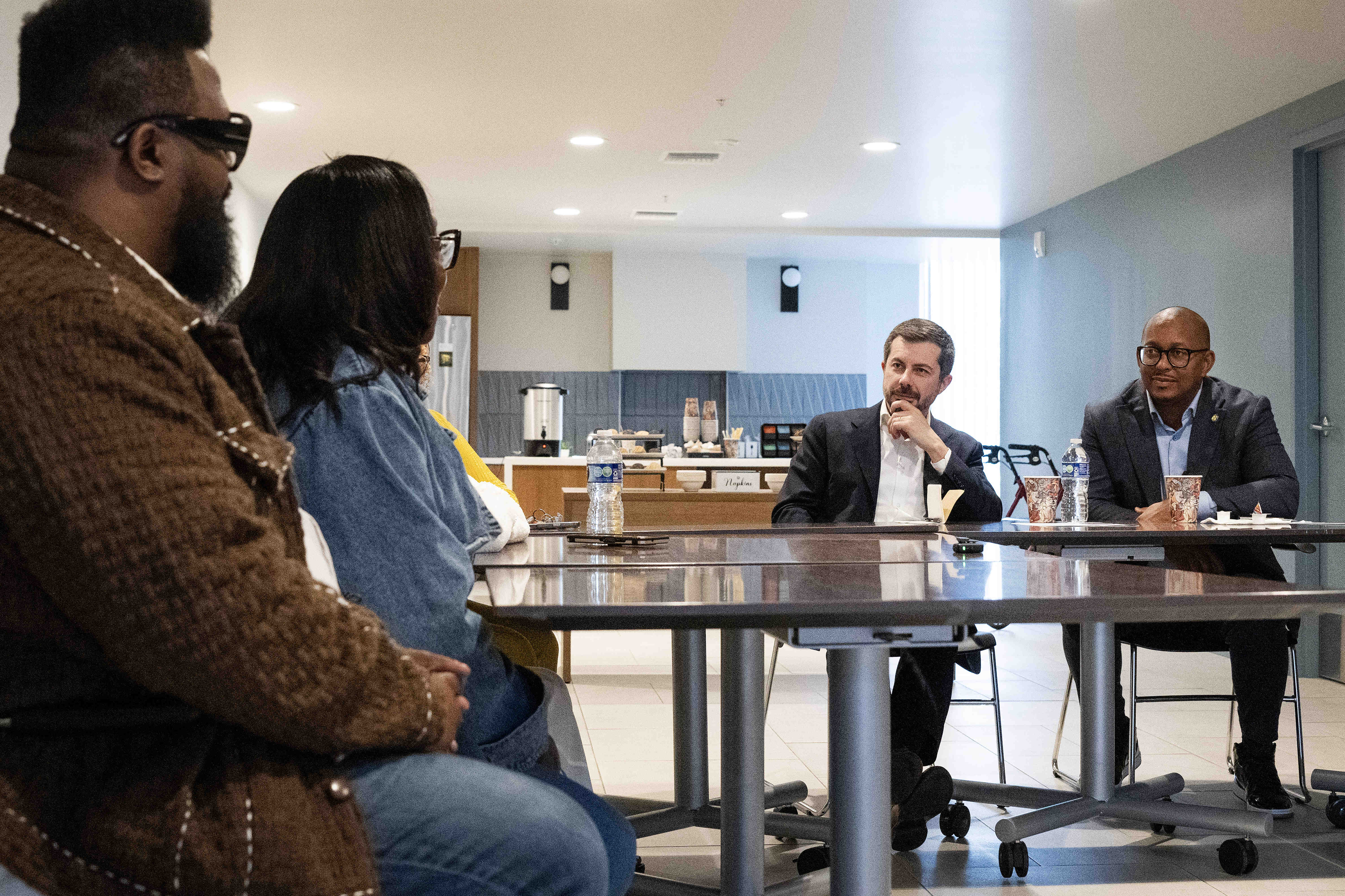 From right, Mayor Rex Richardson and Secretary of Transportation Pete...