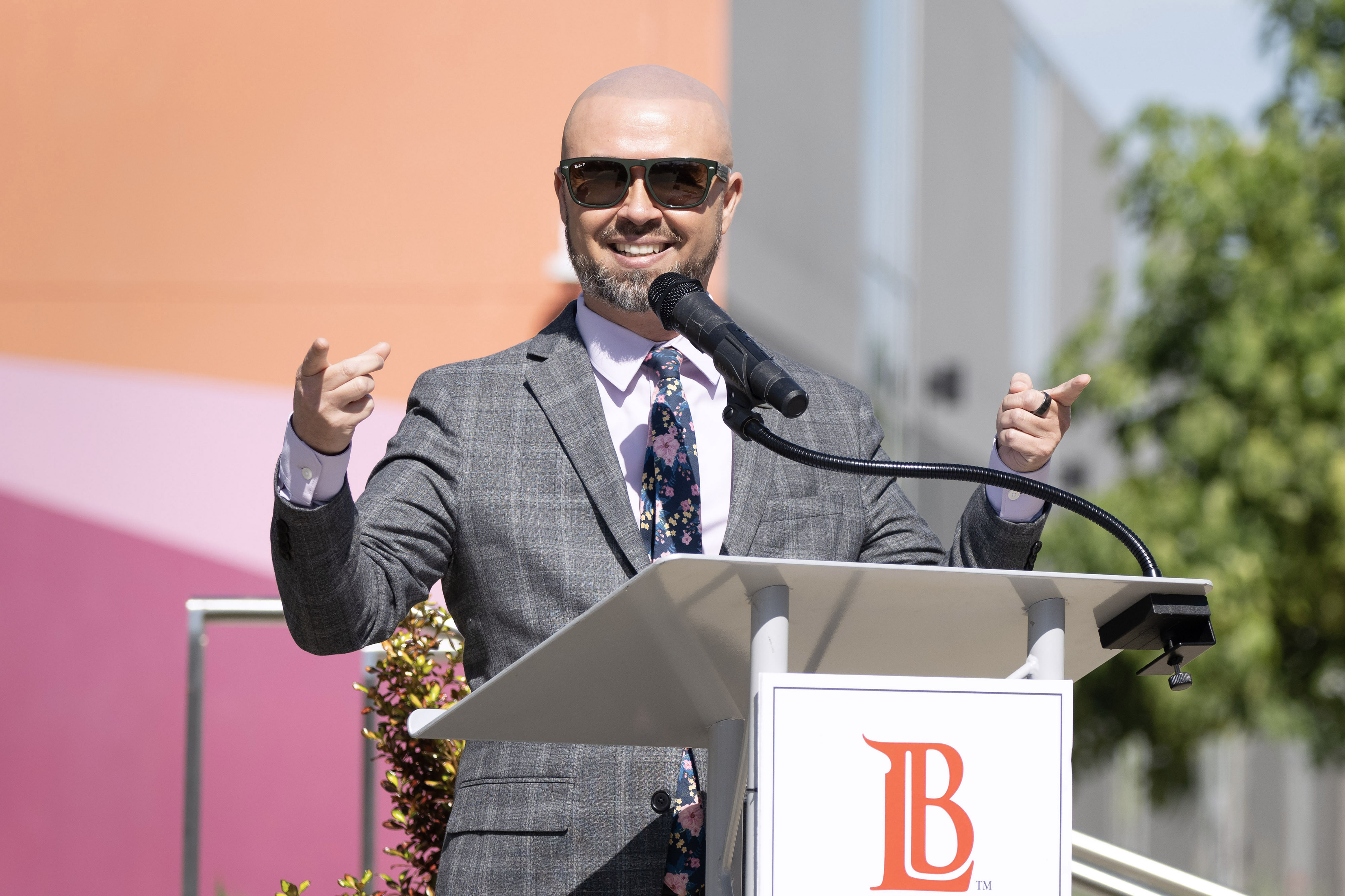 Superintendent-President Dr. Mike MuÃ±oz speaks during a ribbon-cutting ceremony to...
