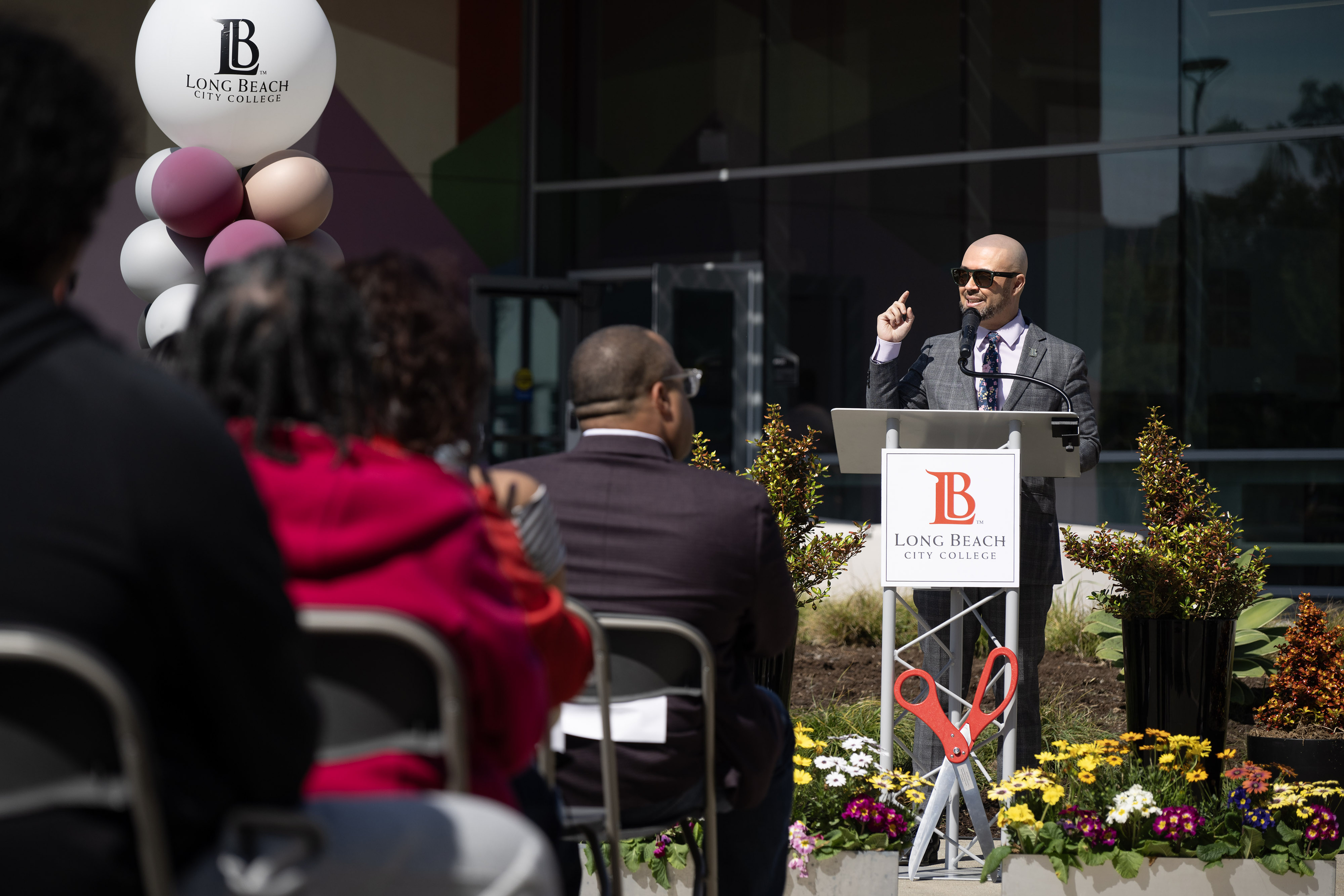 Superintendent-President Dr. Mike MuÃ±oz speaks during a ribbon-cutting ceremony to...