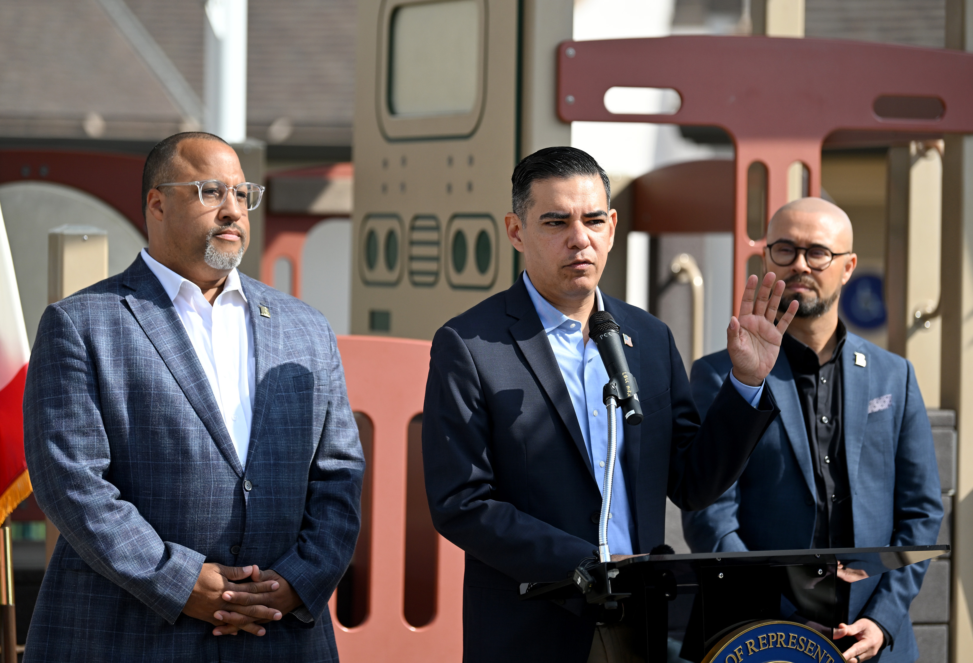 Congressman Robert Garcia is joined by Board of Trustees President...