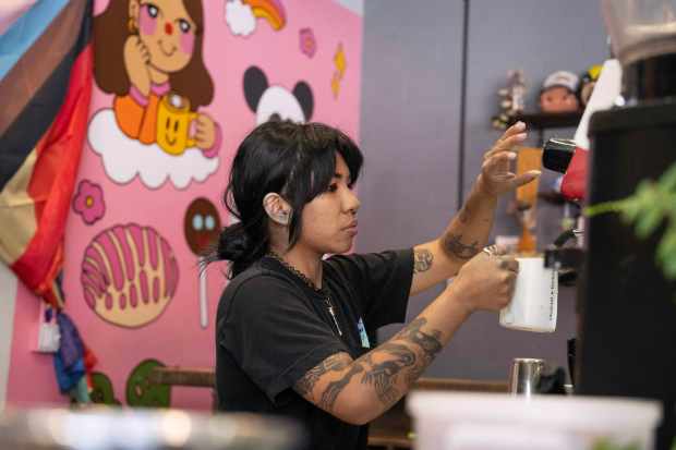 Keke Badua prepares a latte at Confidential Coffee on West 6th St. in Long Beach on Friday, Sept. 5, 2025. (Photo by Drew A. Kelley, Press-Telegram/SCNG)