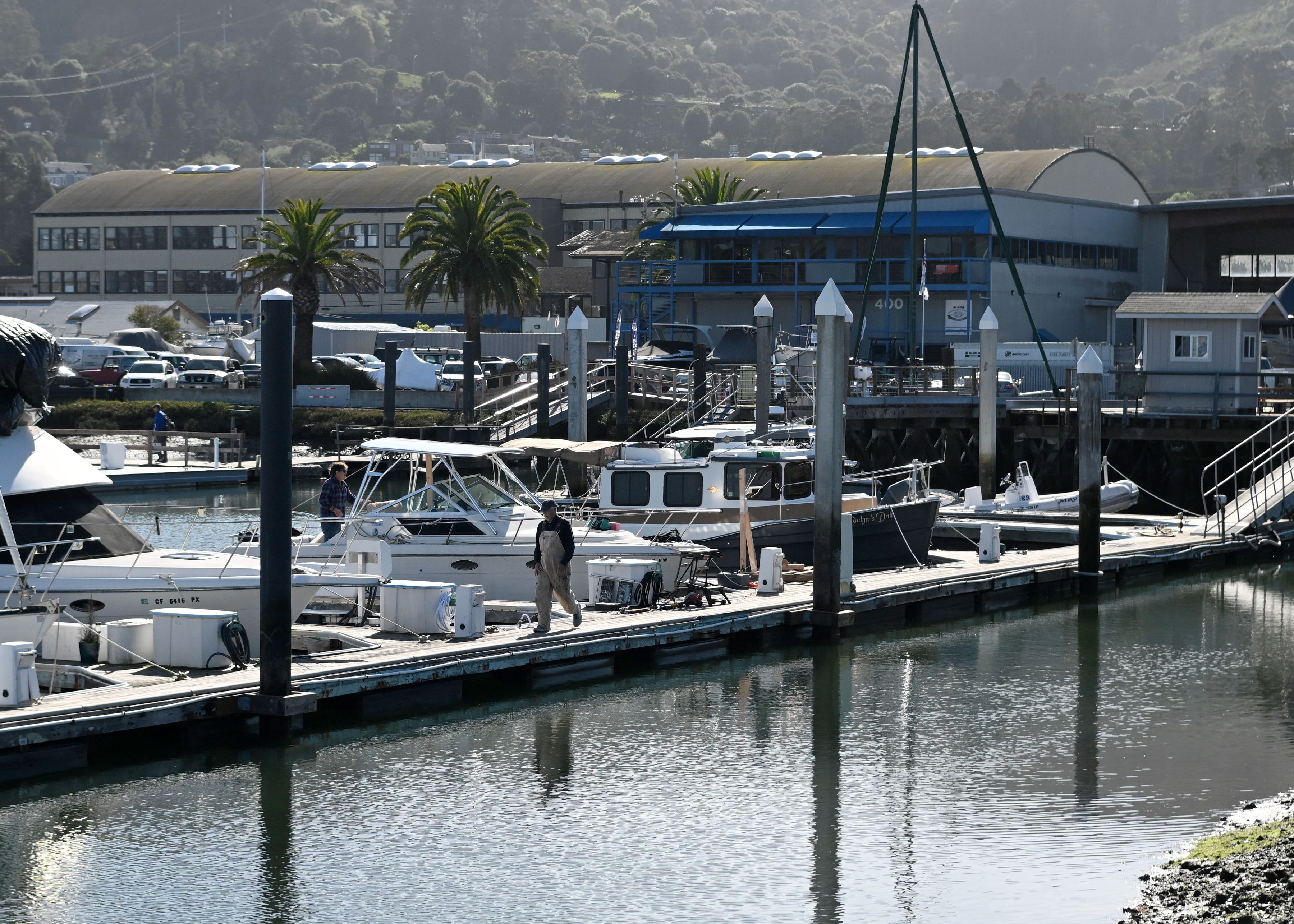 Boats are docked in Clipper Yacht Harbor in the Marinship...