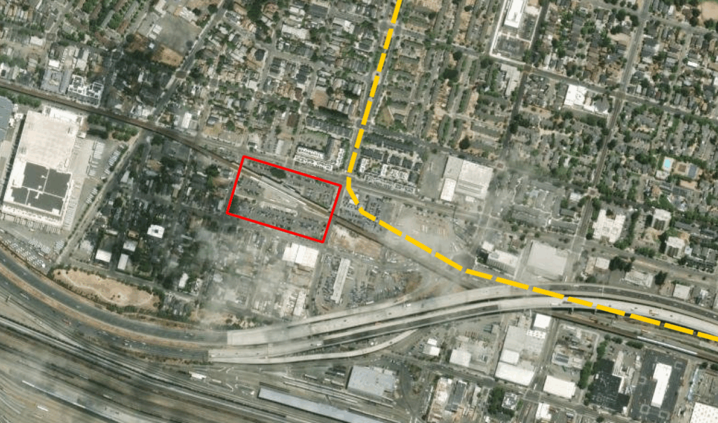 Mandela Station Development Area Proximity Map With Approximate Pathway of the Former Cyrpress Freeway, basemap via ArcGis Online, with edits by SF YIMBY