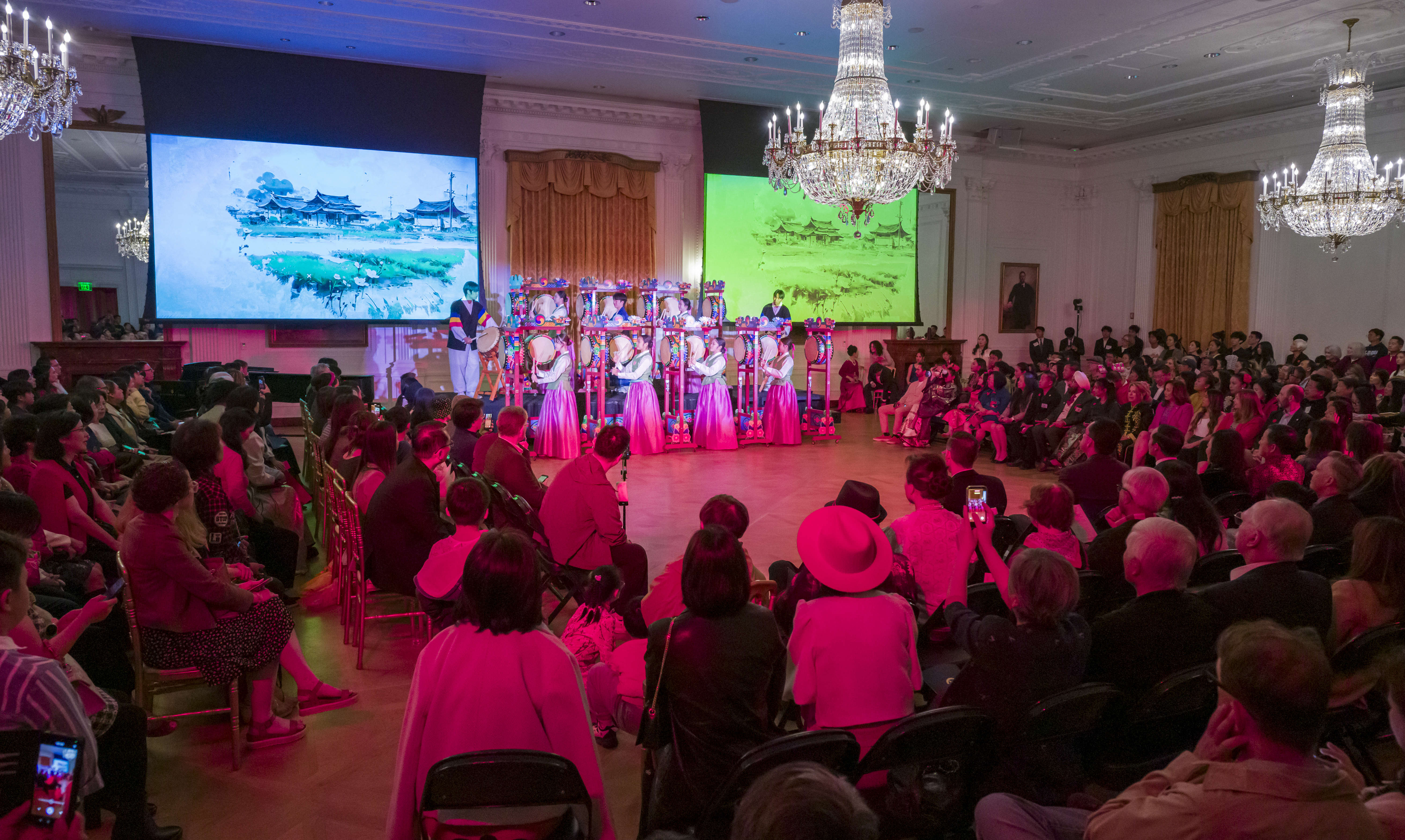 Members of Jeong Arts and Culture perform the Samgomu, a...
