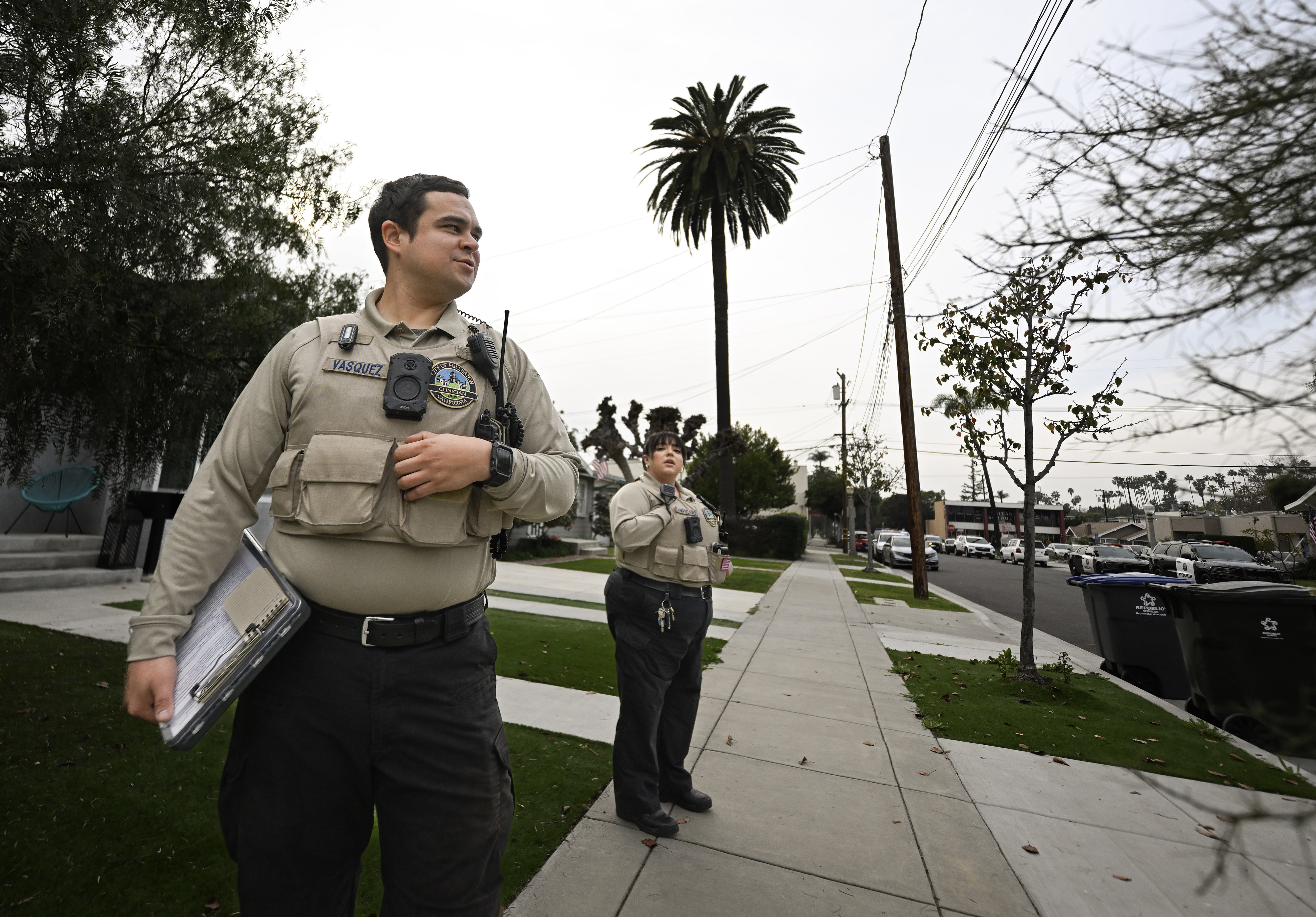 Fullerton police department behavioral health clinicians Frankie Vasquez andÂ MaricellaÂ Campuzano look...