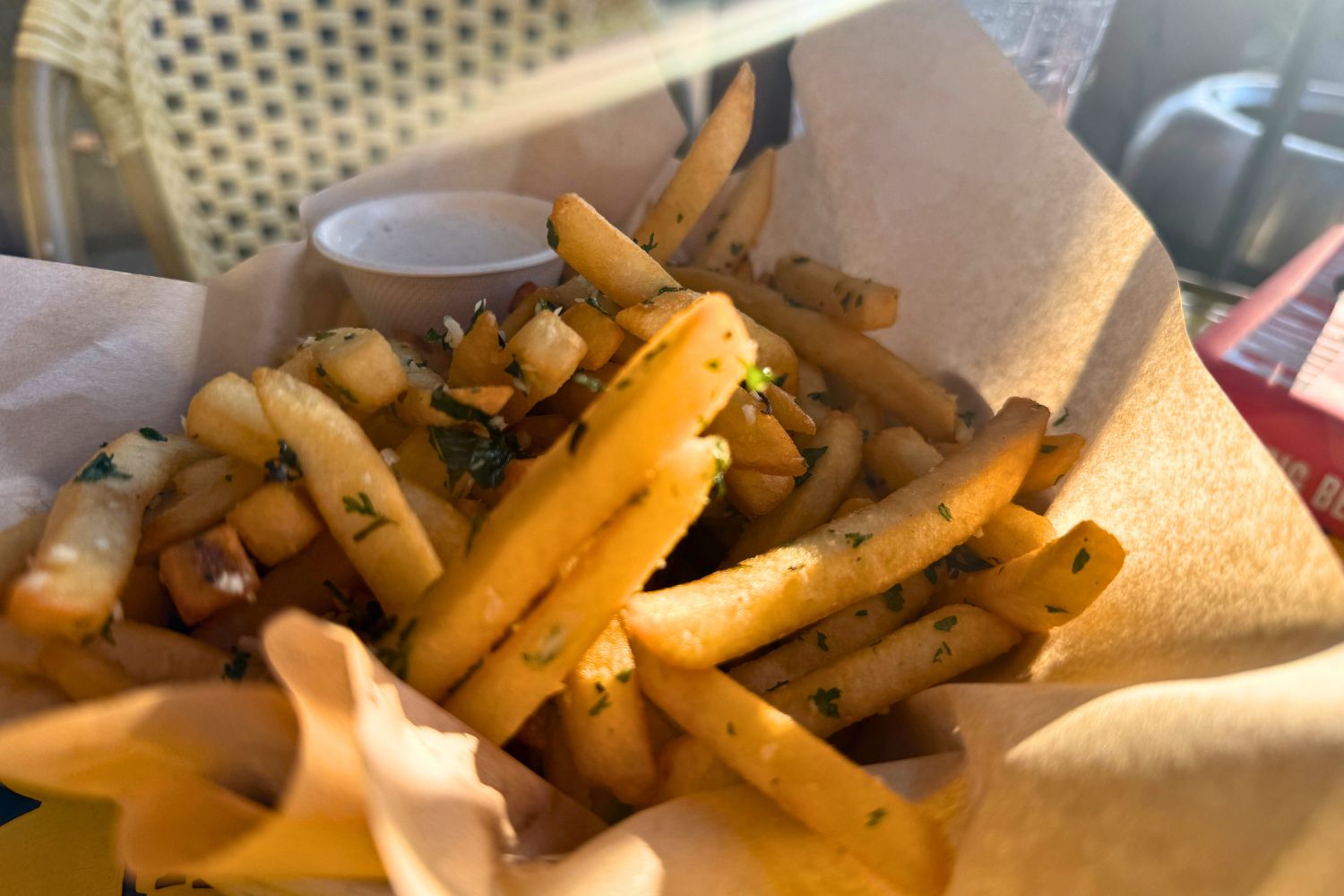 Garlic & herb fries from Aroma Coffee & Tea Co...