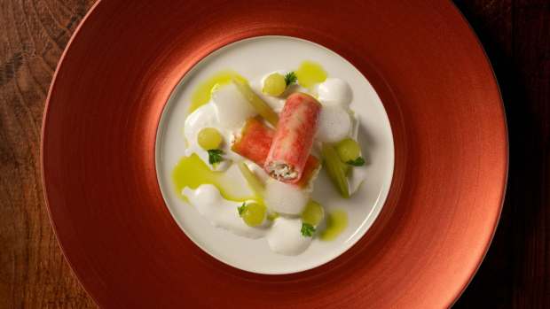 Pacific Shrimp Apple Flutes on the refreshed Napa Rose menu at Disney's Grand Californian Hotel. (Courtesy of Disneyland)