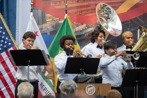 The Inner City Youth Orchestra of Los Angeles, shown performing in September 2024 at City Hall in Los Angeles, will play a concert to honor America's 250th anniversary at the Wilshire Ebell Theatre on Feb. 15. (Photo by Hans Gutknecht, Los Angeles Daily News/SCNG)