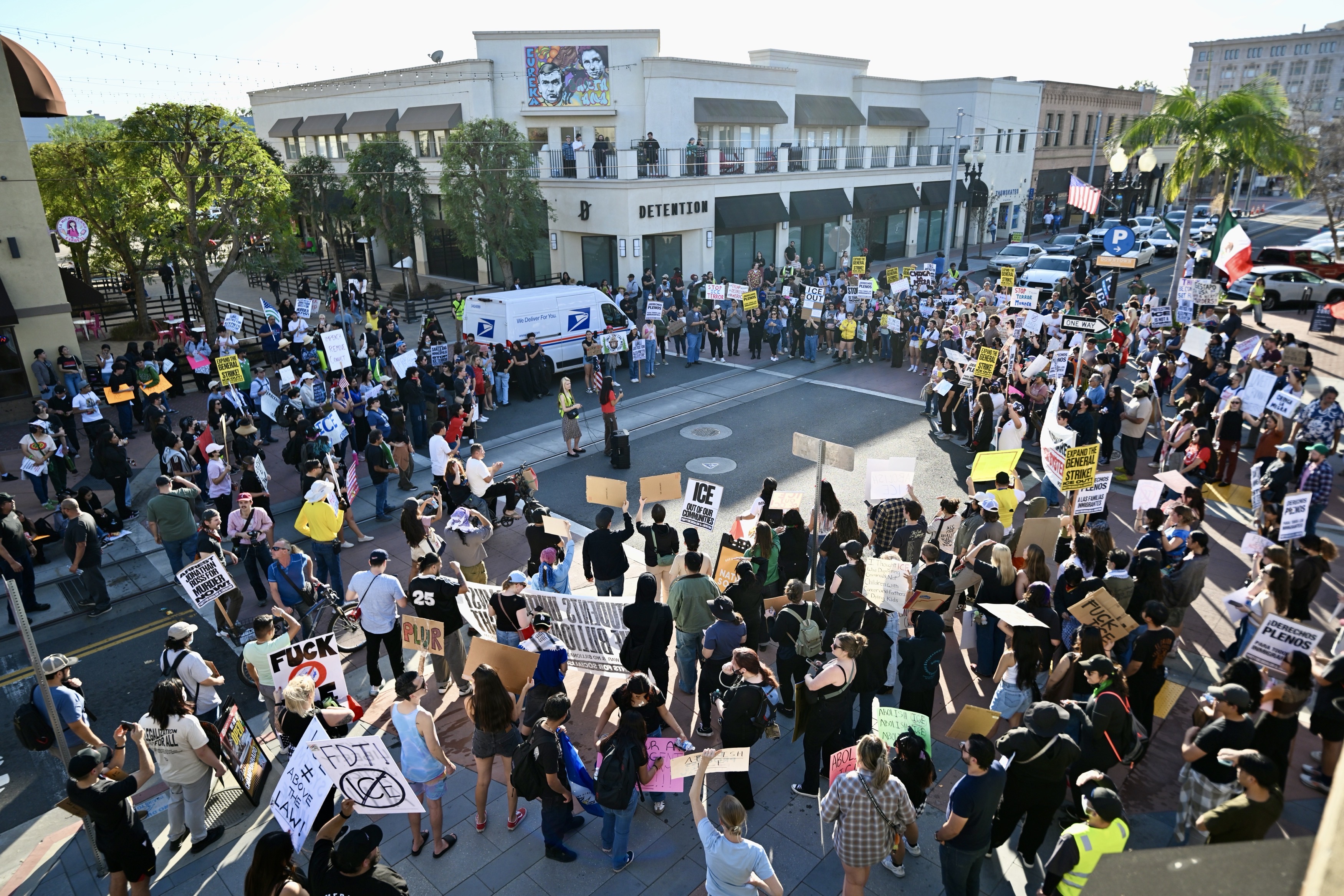 Protesters rally at the corner of fourth Street and Spurgeon...