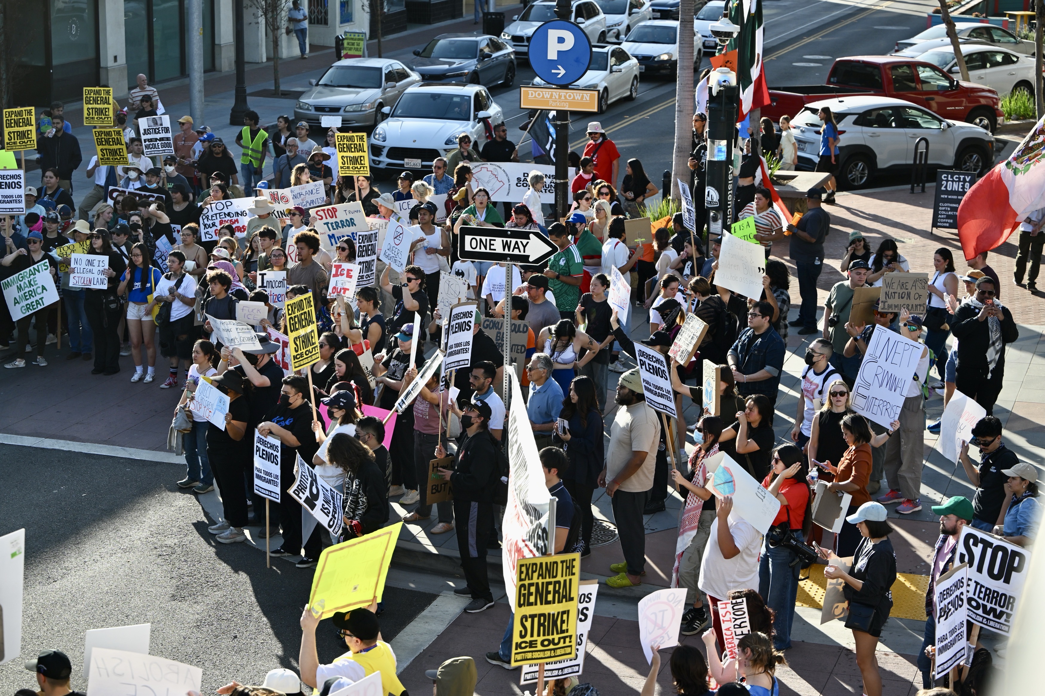 Protesters rally at the corner of fourth Street and Spurgeon...