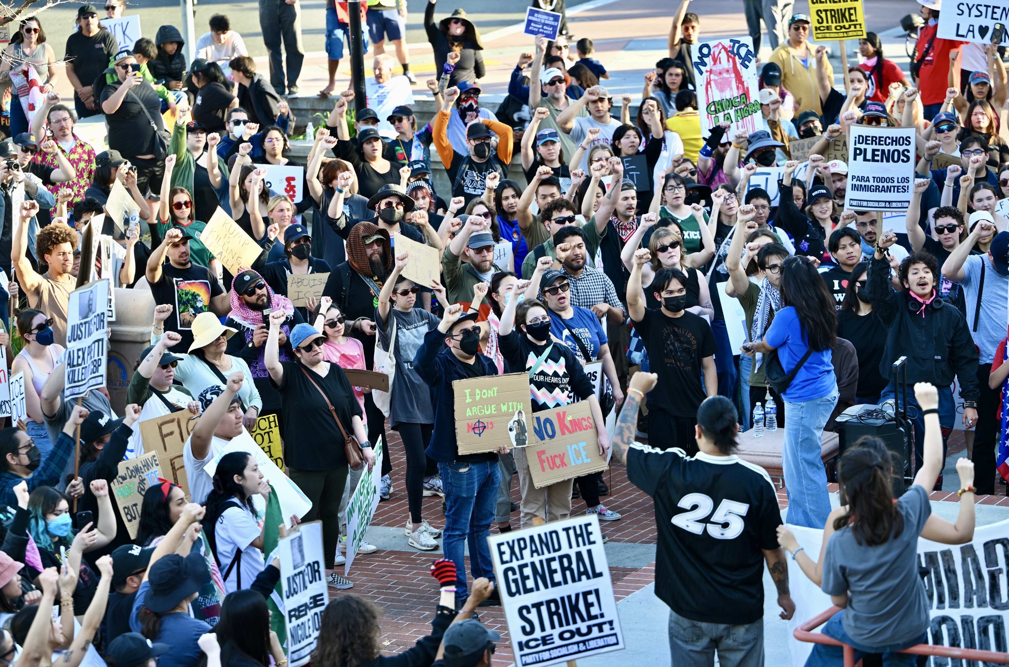 Protesters rally near the corner of fourth Street and French...