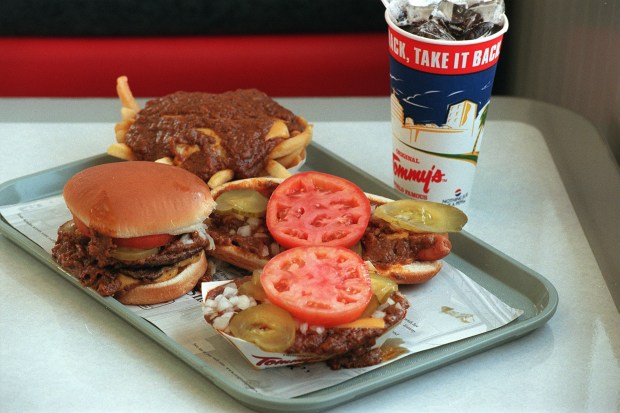 Original Tommy s restaurant menu items include, from top clockwise, chili cheese fries, chili cheese dog a chili cheese tamale, and Double Cheeseburger. (2004 photo by Silvia Flores, The Presss-Enterprise/SCNG)