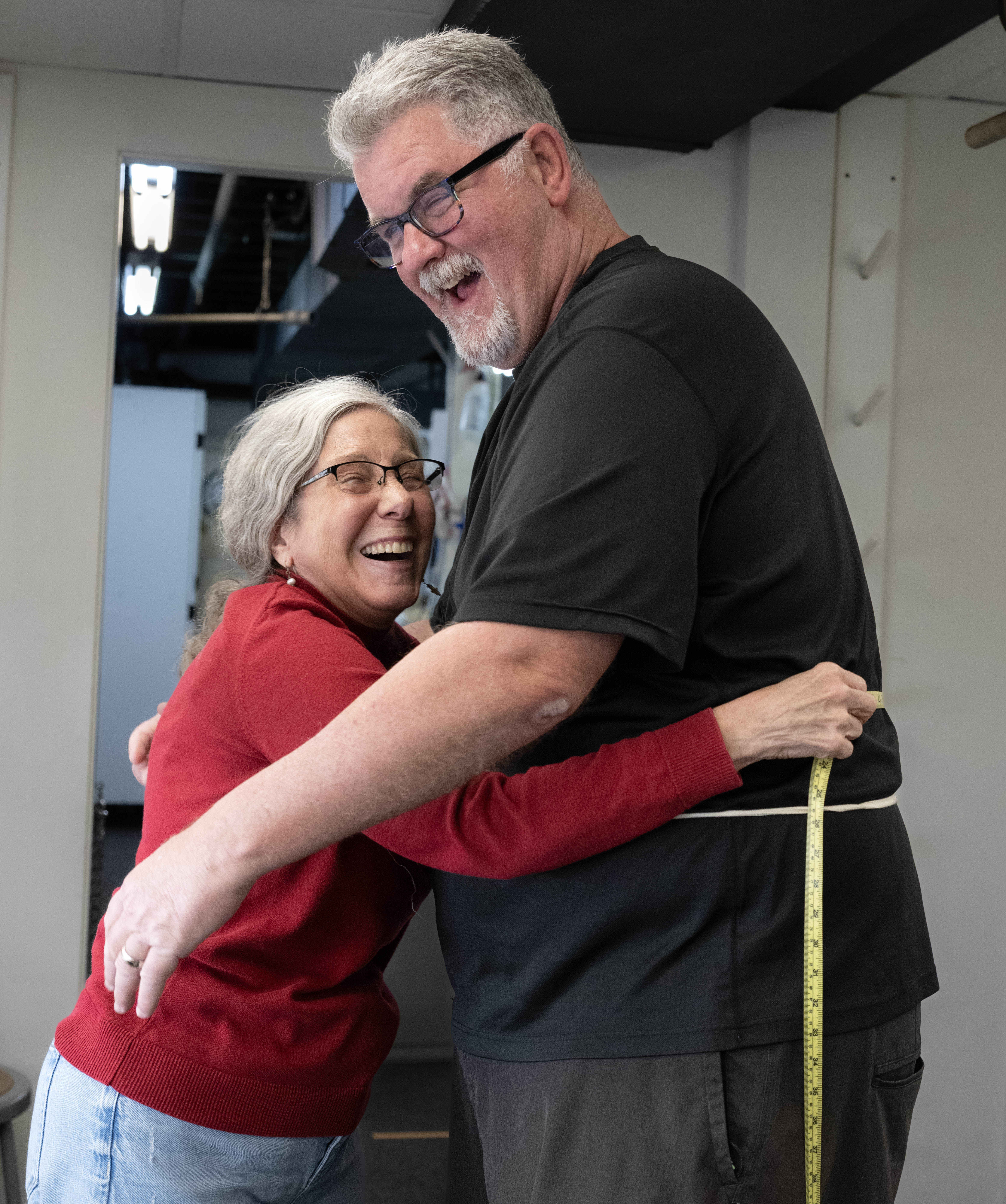 Pageant of the Masters volunteer Linda Ward laughs at the...