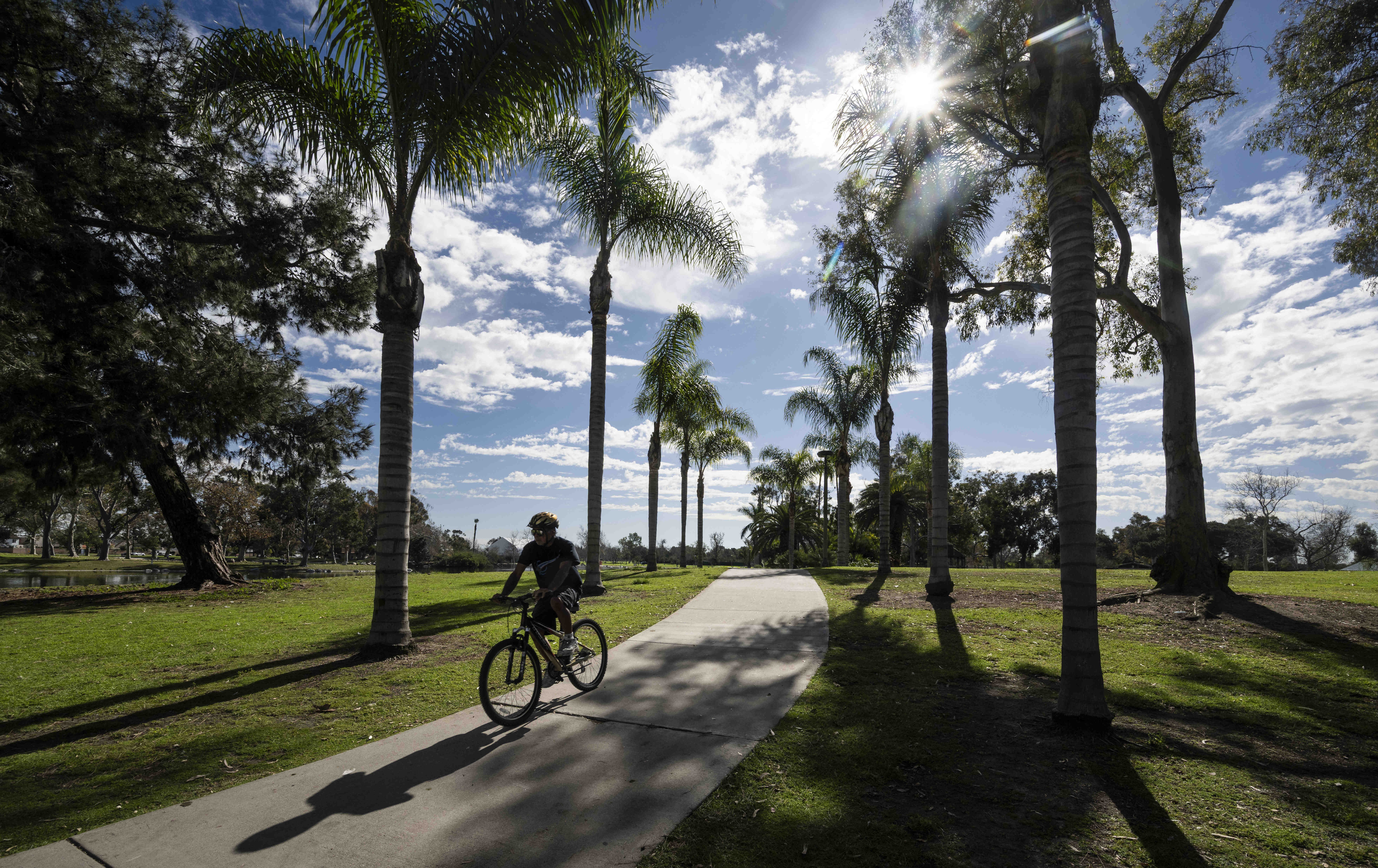 A cyclist rides the trails at Mile Square Park in...