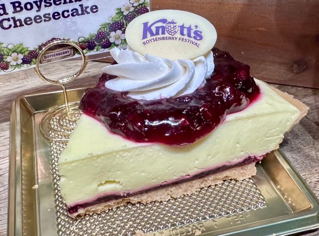 No-Bake Lemon and Boysenberry Cheesecake available during the Knott's Boysenberry Festival. (Photo by Brady MacDonald, Orange County Register/SCNG)