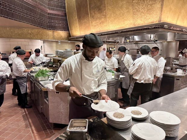 The Napa Rose exhibition kitchen during a media preview following a 10-month renovation at the fine dining restaurant in Disney's Grand Californian Hotel. (Photo by Brady MacDonald, Orange County Register/SCNG)