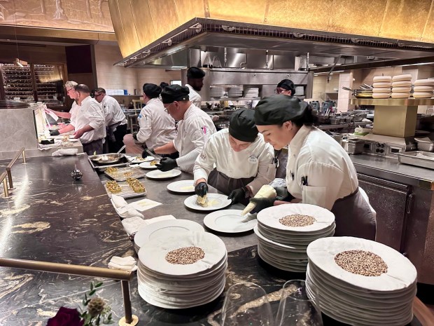 The Napa Rose exhibition kitchen during a media preview following a 10-month renovation at the fine dining restaurant in Disney's Grand Californian Hotel. (Photo by Brady MacDonald, Orange County Register/SCNG)