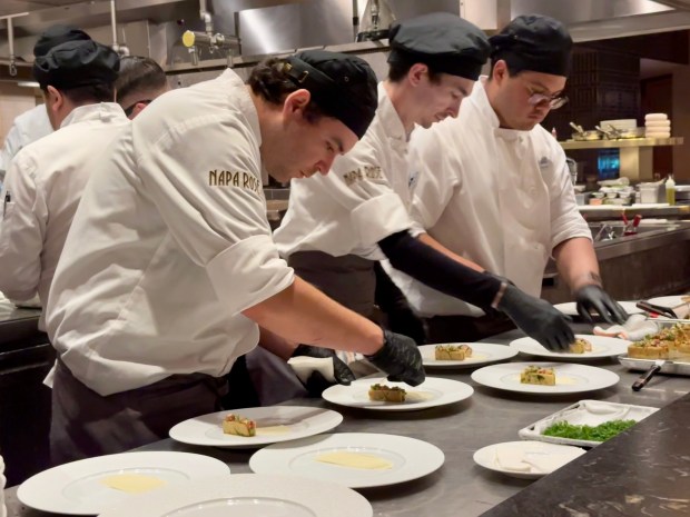 The Napa Rose exhibition kitchen during a media preview following a 10-month renovation at the fine dining restaurant in Disney's Grand Californian Hotel. (Photo by Brady MacDonald, Orange County Register/SCNG)
