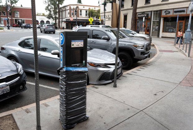 Parking kiosks, here on Thursday, February 5, 2026, have been installed around Old Towne Orange as part of the city's new paid parking program in Orange, CA. The rollout is expected to be on February 9th. (Photo by Paul Bersebach, Orange County Register/SCNG)