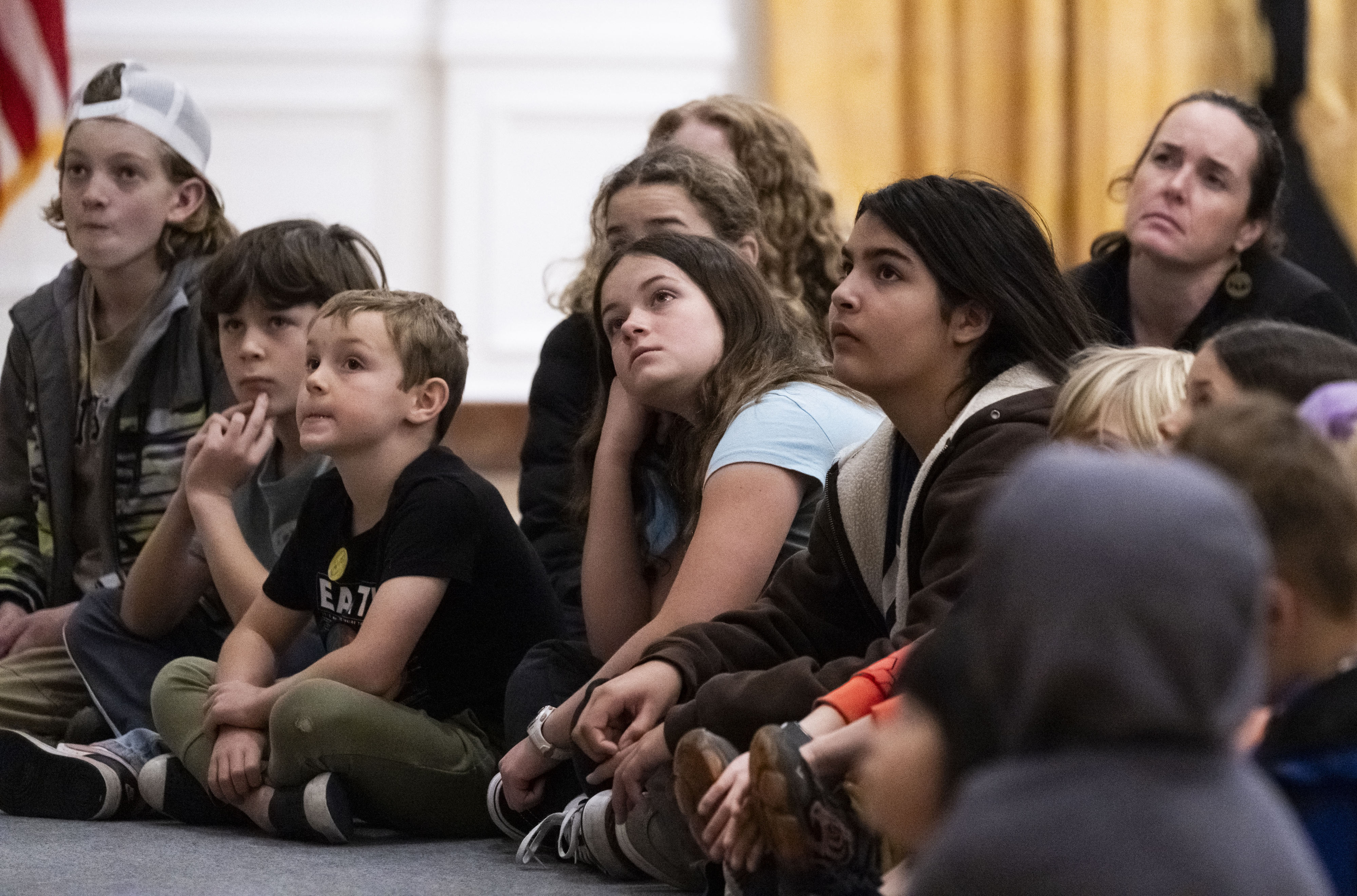 Visitors listen to speaches from past presidents during a Presidentsâ...
