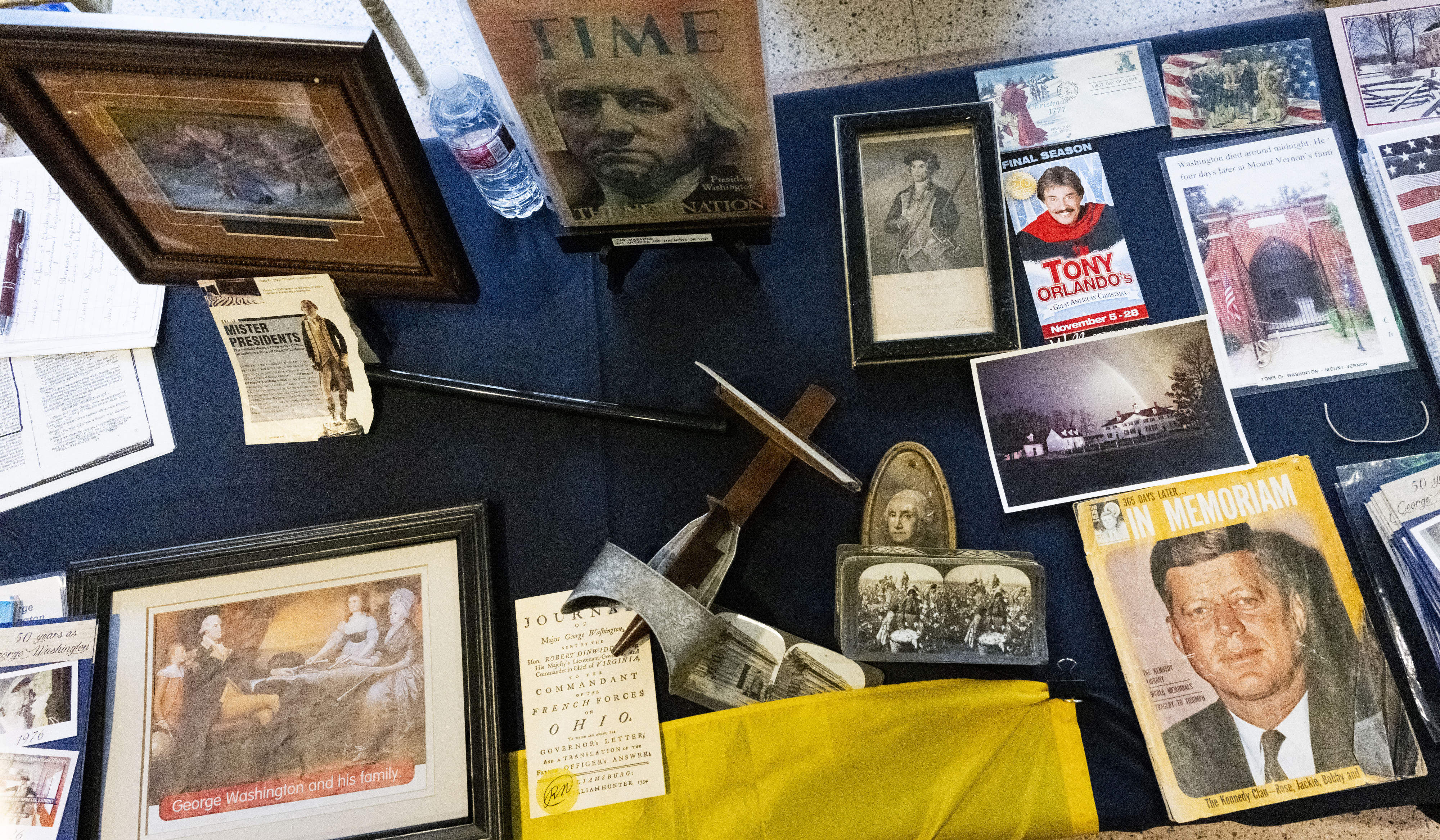 Historic items are displayed during a Presidentsâ Day celebration at...