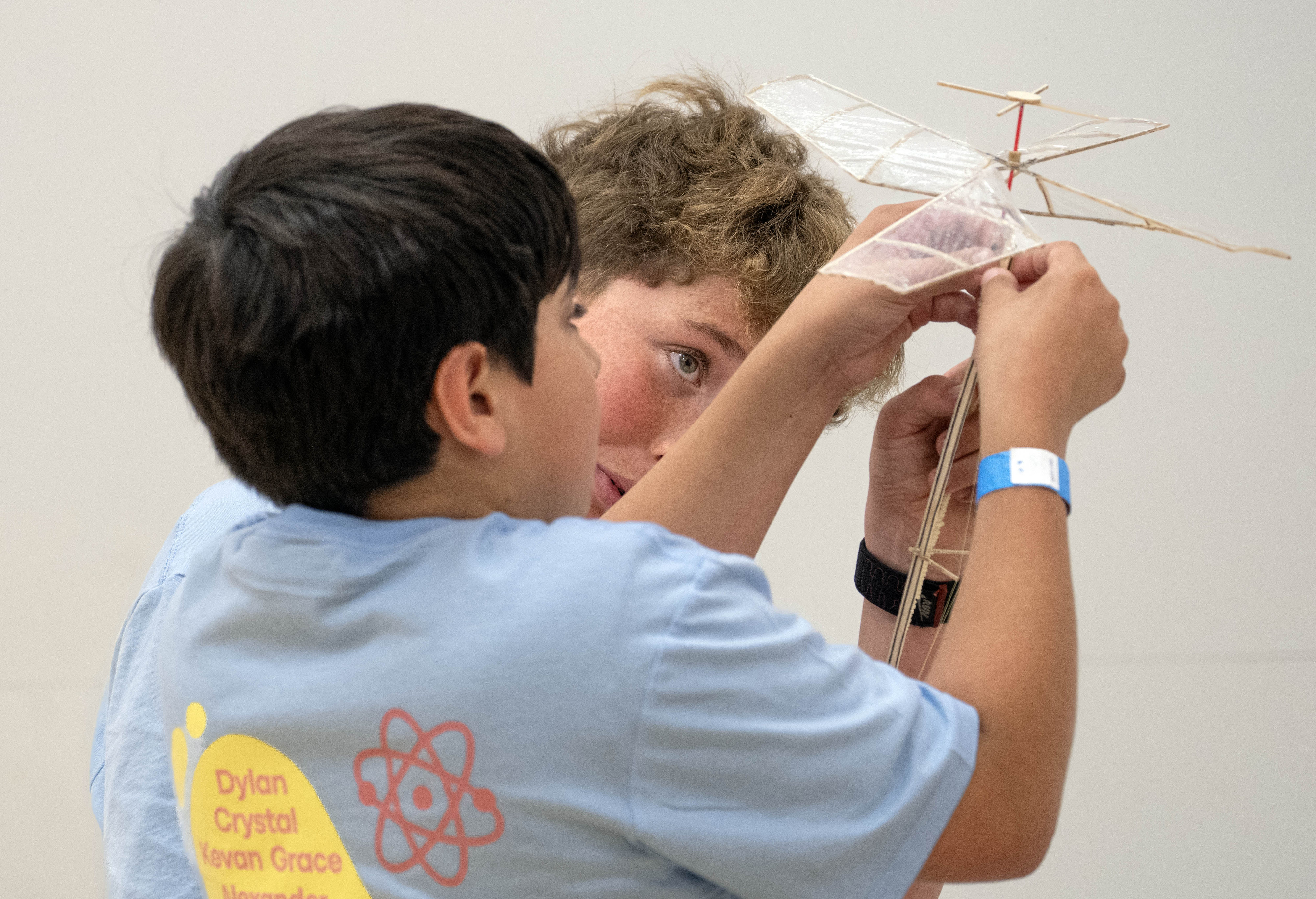 Vista Verde Middle School students Kevan Helm, 11, left, and...