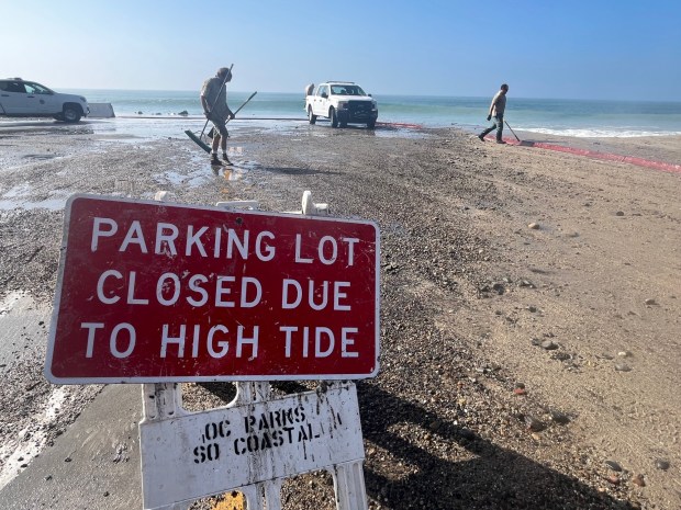 Capistrano Beach got slammed by big waves and high tide on Nov. 7, 2025. Officials have been trying to fix the area for the past eight years, but have come up short on funding. A newly-formed coalition hopes to explore funding, ideas on how to fix the area. (Photo by Laylan Connelly/SCNG)